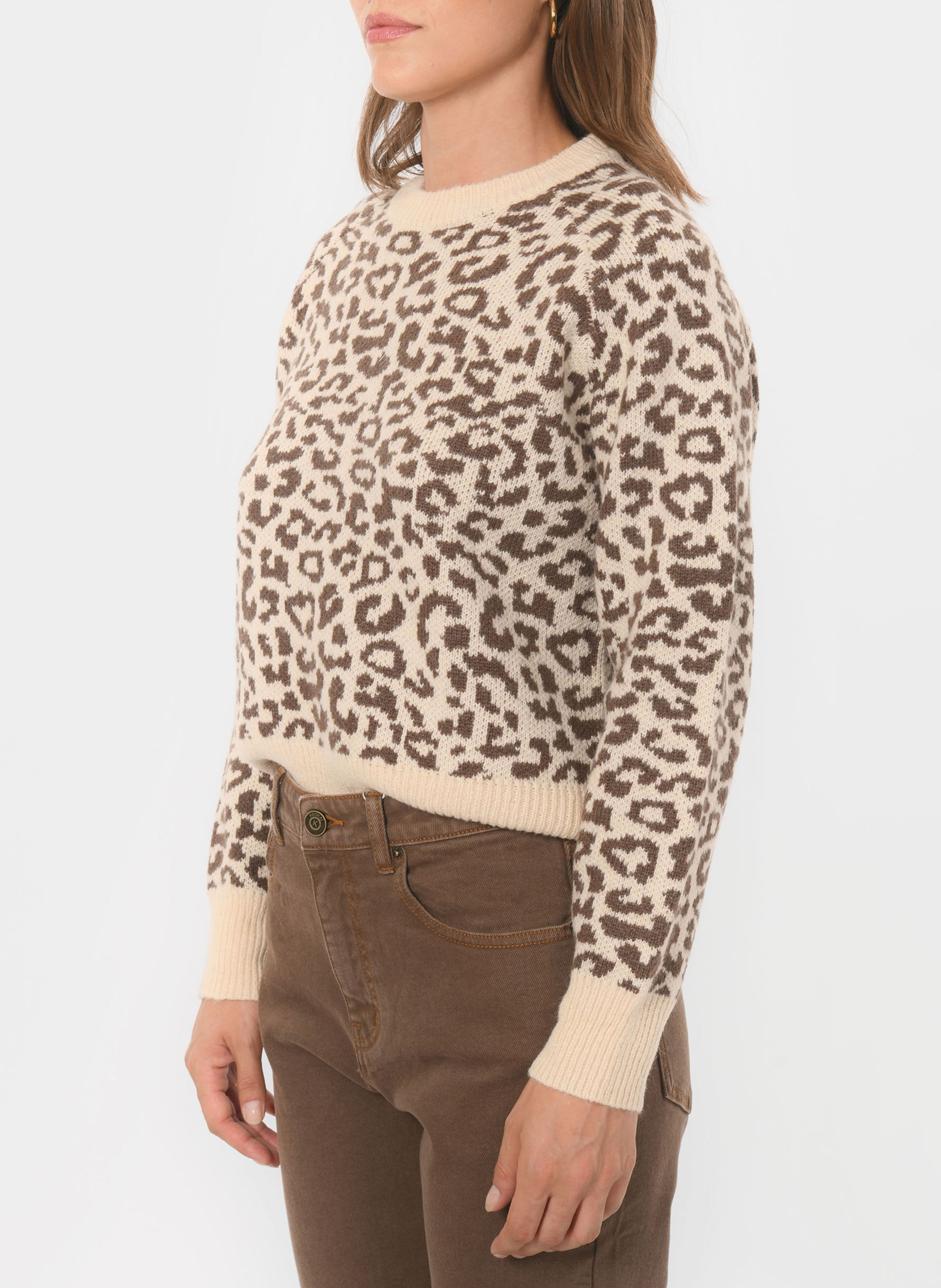 Pull oversize col rond imprimé KOOKAI Beige