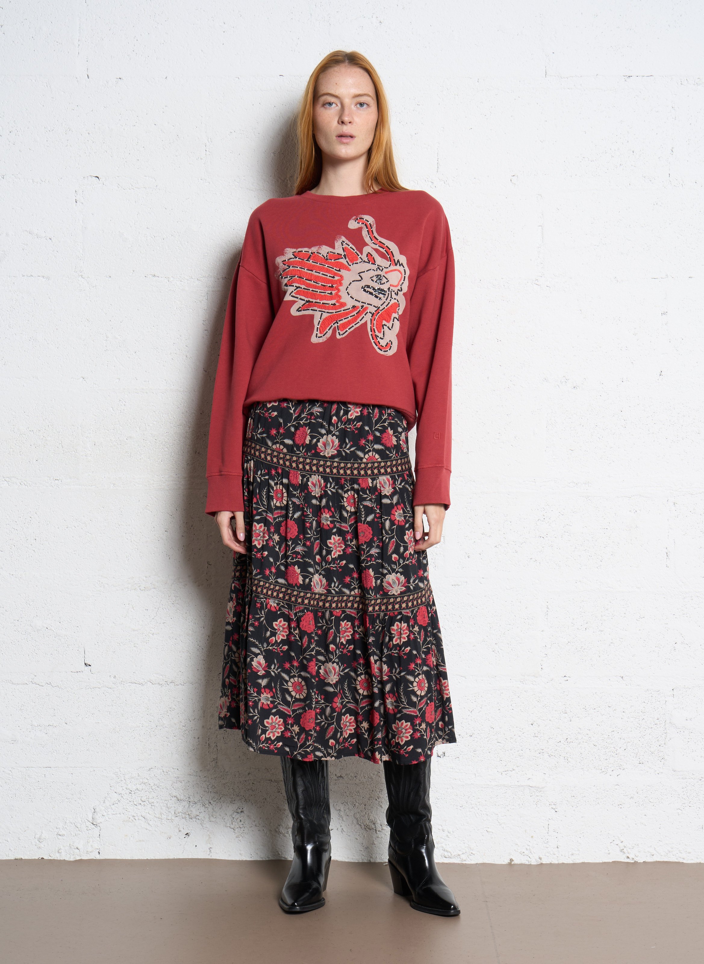 Floral print midi skirt PETITE MENDIGOTE Black