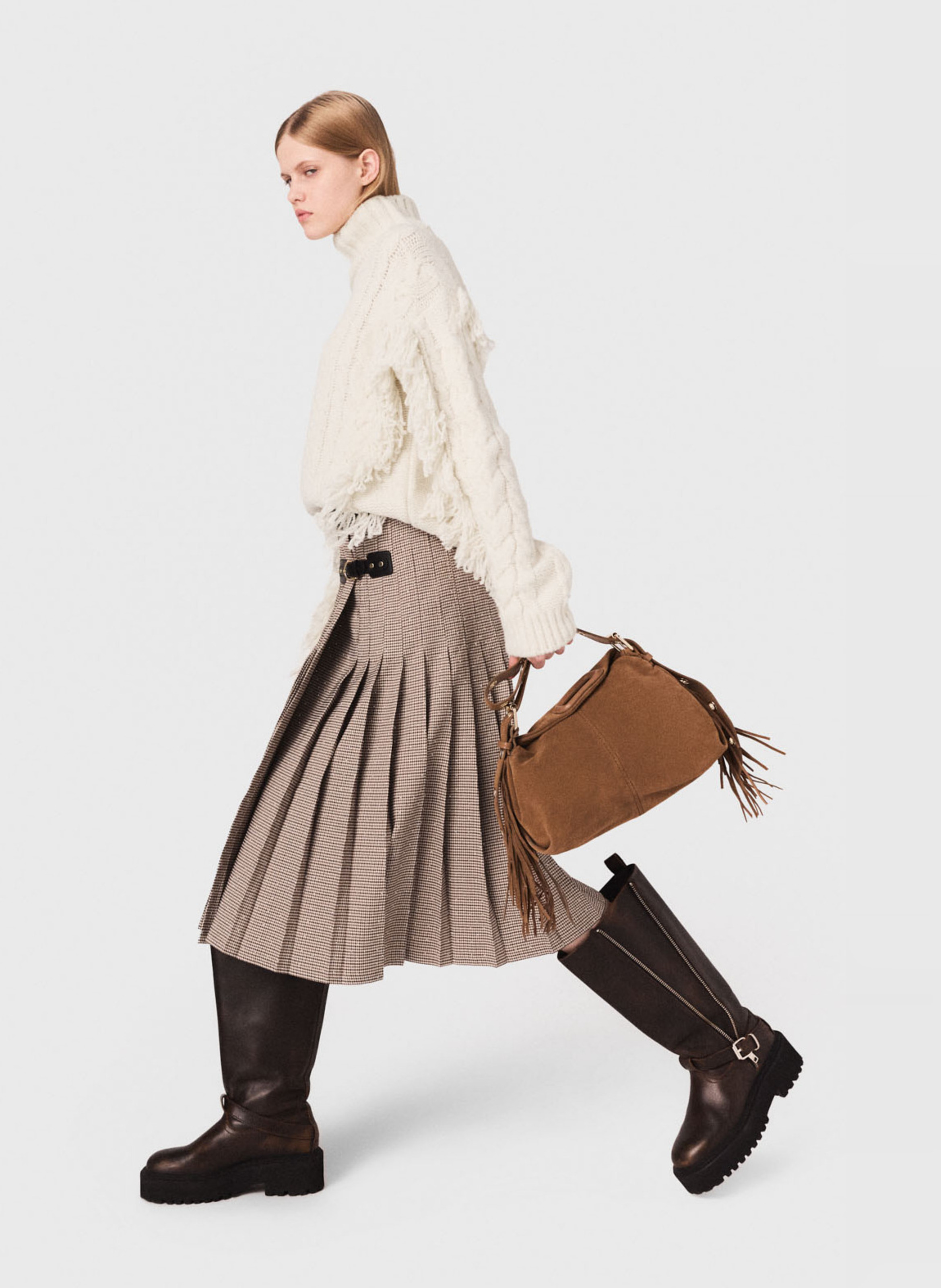 Ausgestellter Midi-Faltenrock MAJE Braun