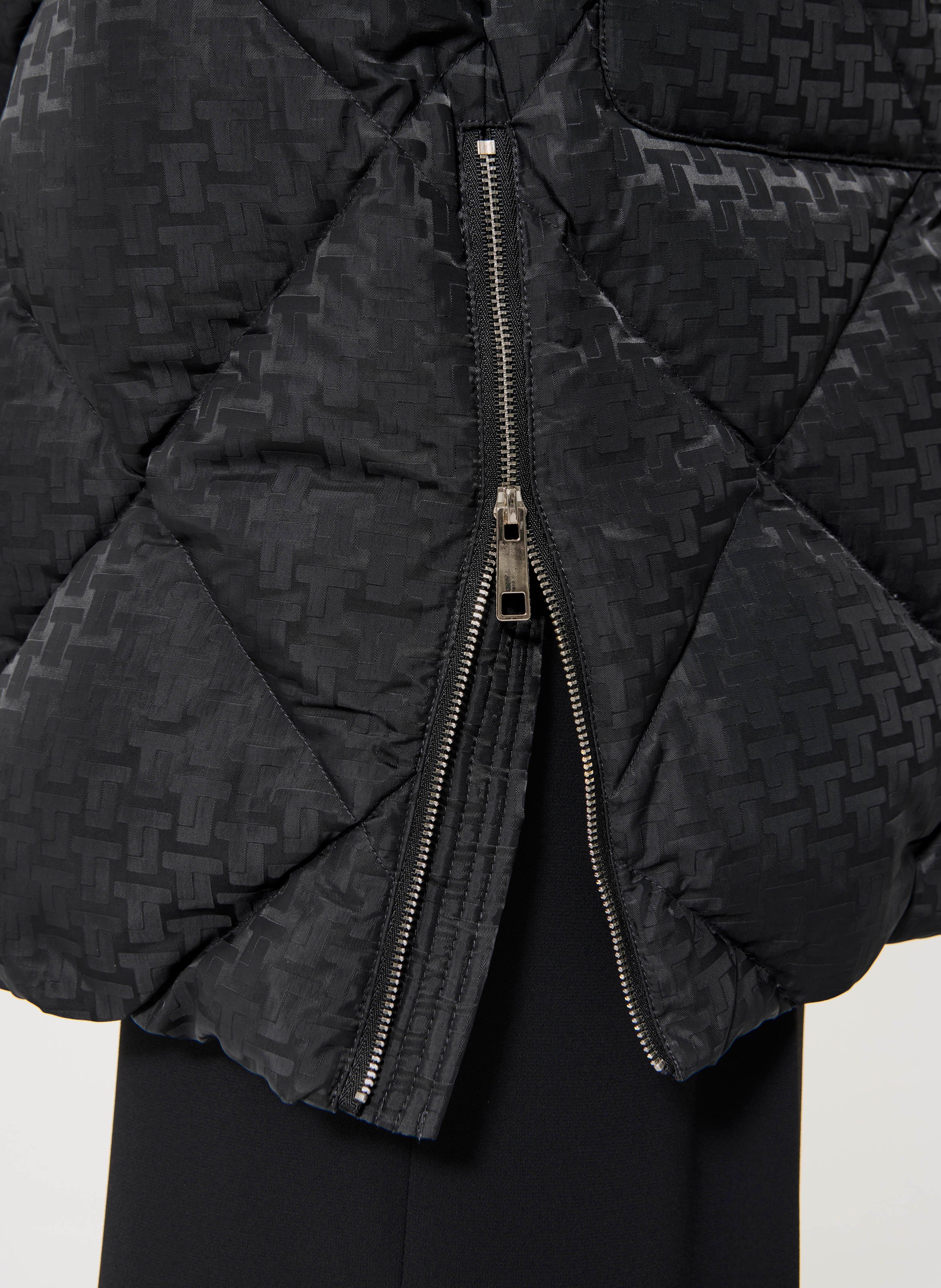 Straight padded jacket in printed jacquard TARA JARMON Black