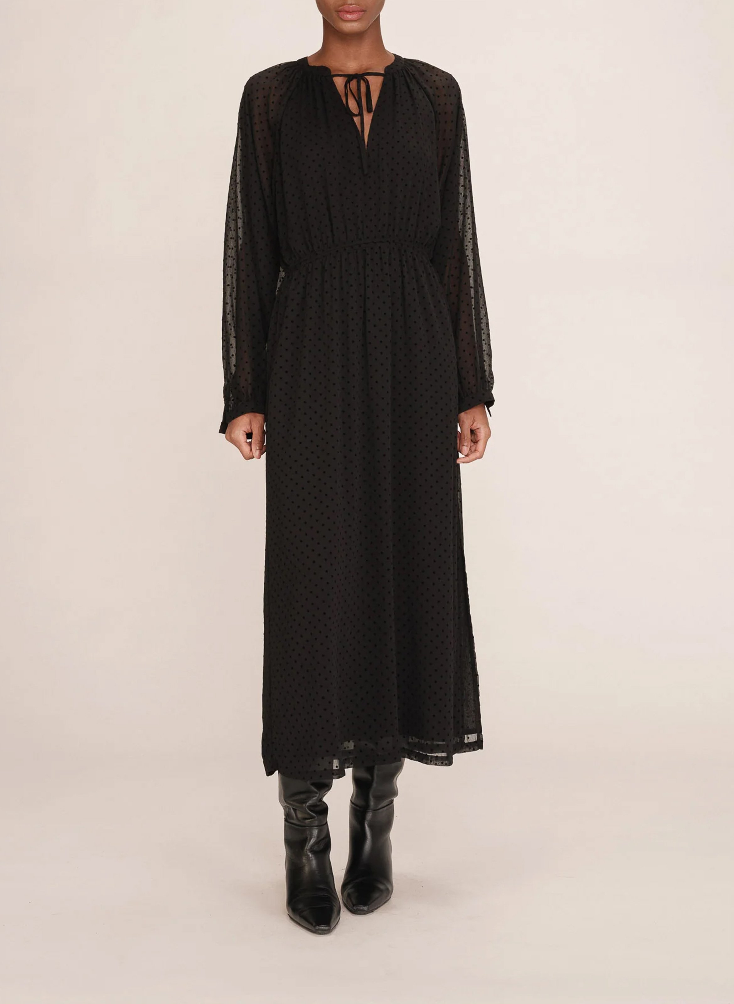 Flowy long dress with velvet polka dots GRACE ET MILA Black