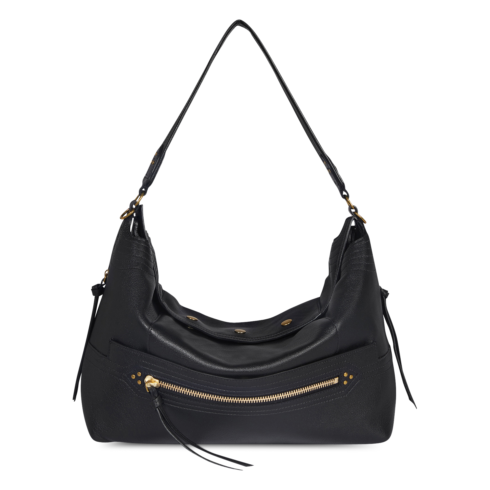 Tasche mit großem hobo-Stil aus einfarbigem Leder JEROME DREYFUSS Schwarz