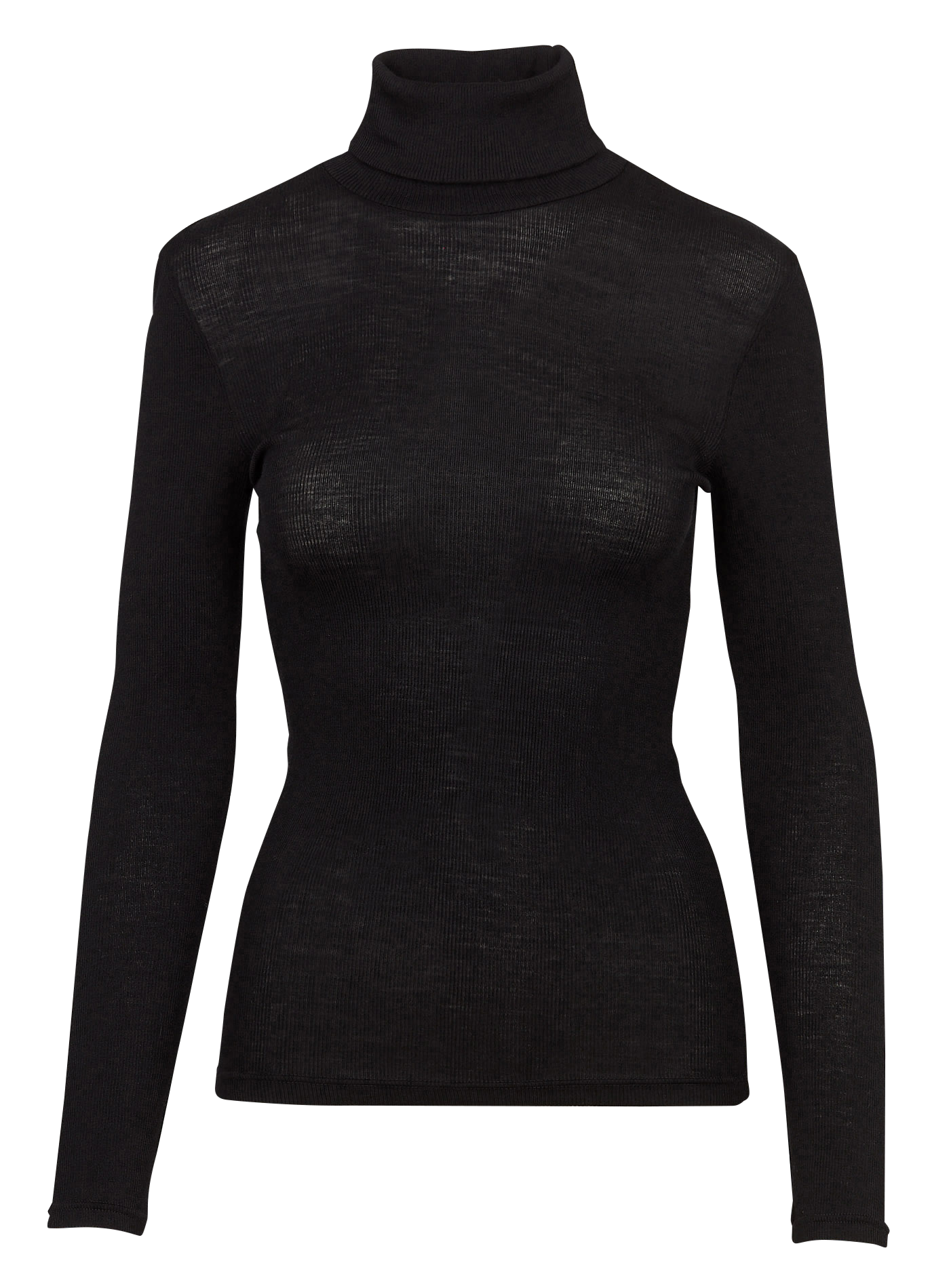 Pull moulant col roulé en laine et soie Noir