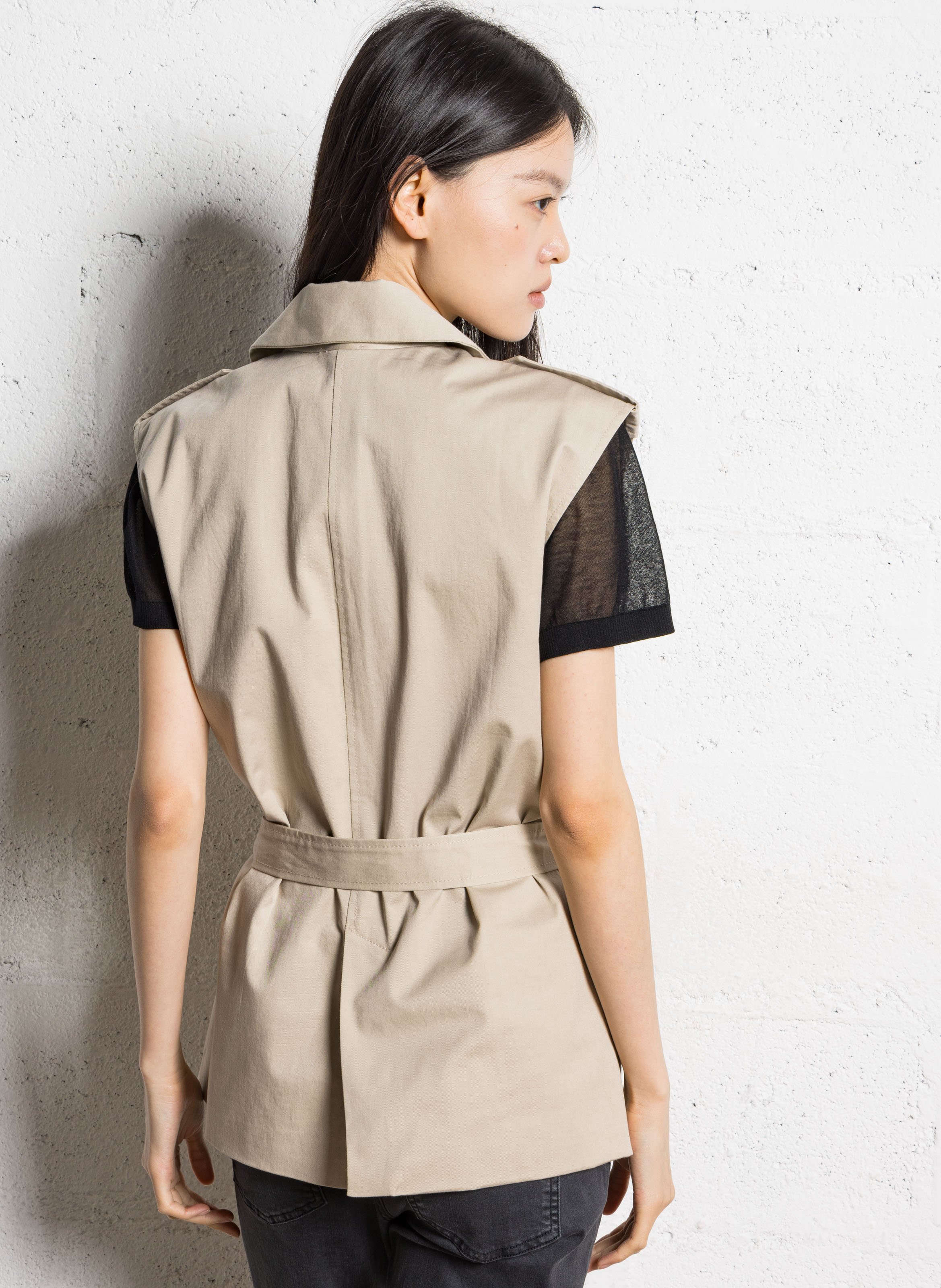 Straight safari jacket with a tailored collar in a cotton blend IKKS Beige