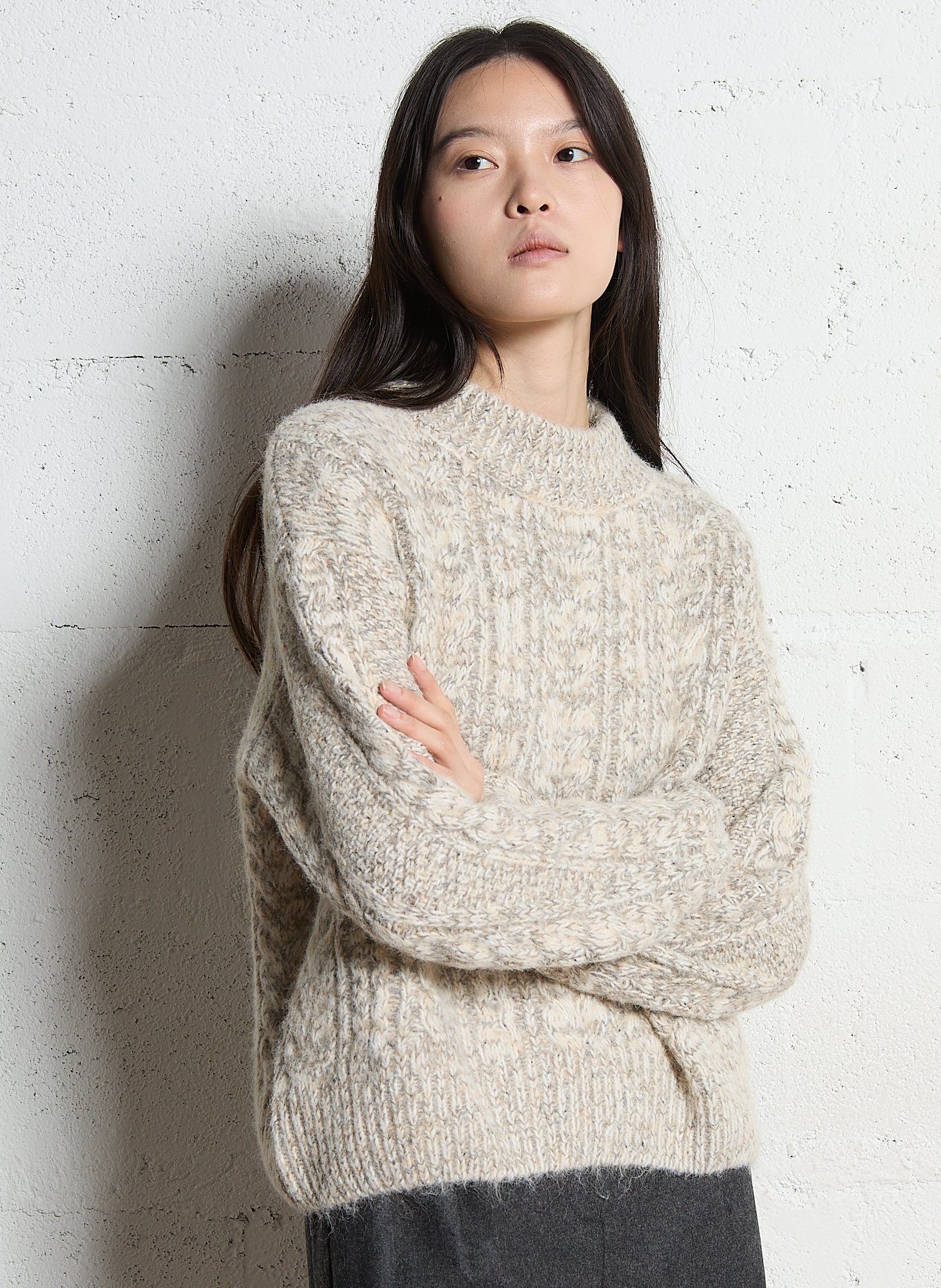 Pull ample col montant en maille chinée  MAISON 123 Beige