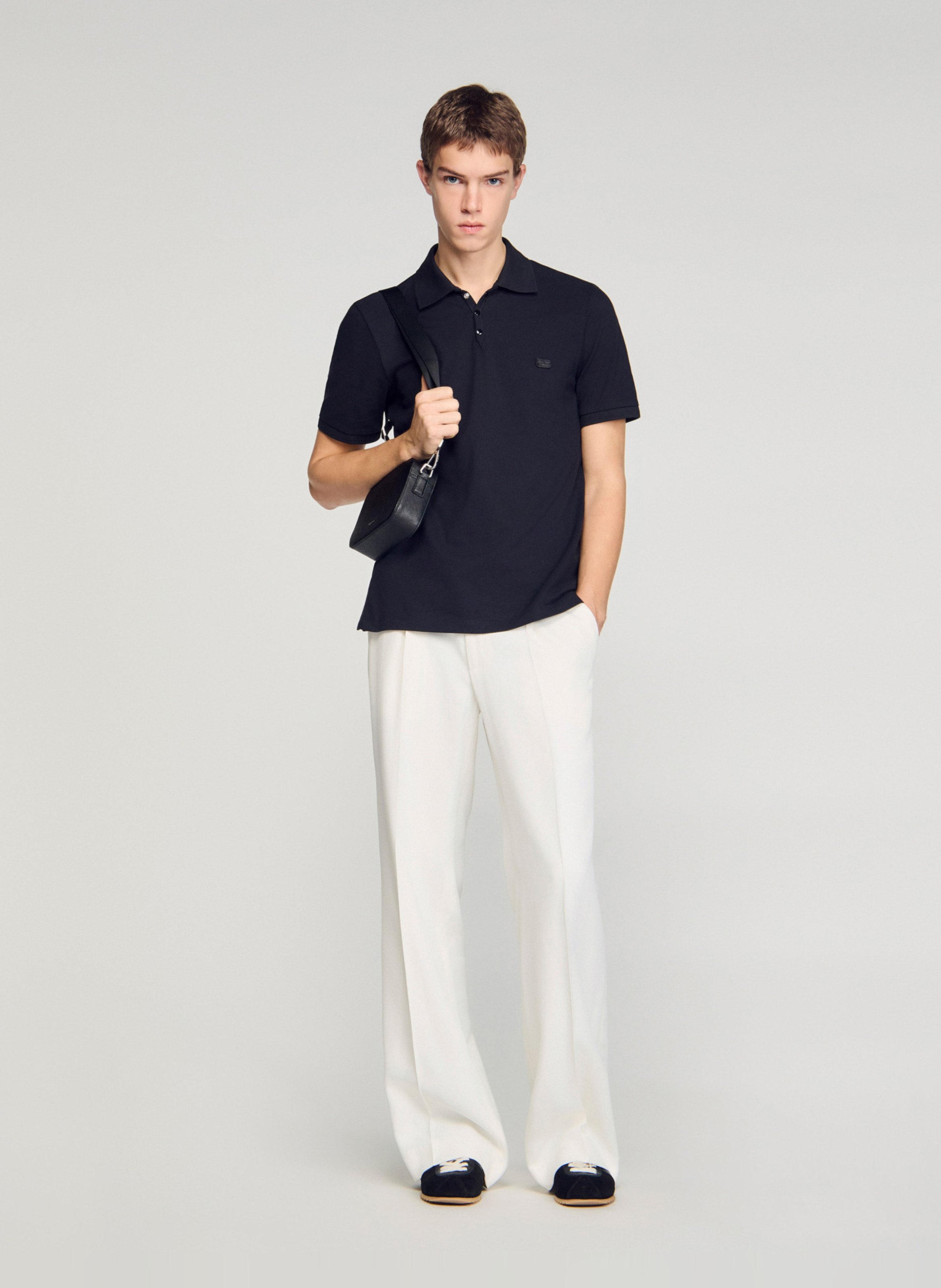 Polo droit en coton Noir
