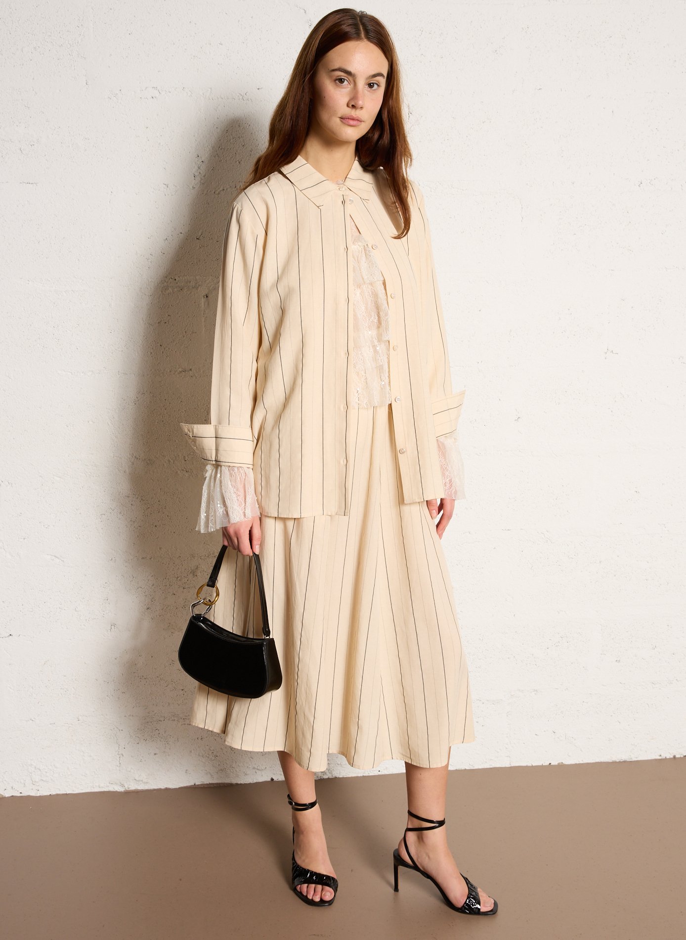 Zipped leather baguette bag STAUD Black