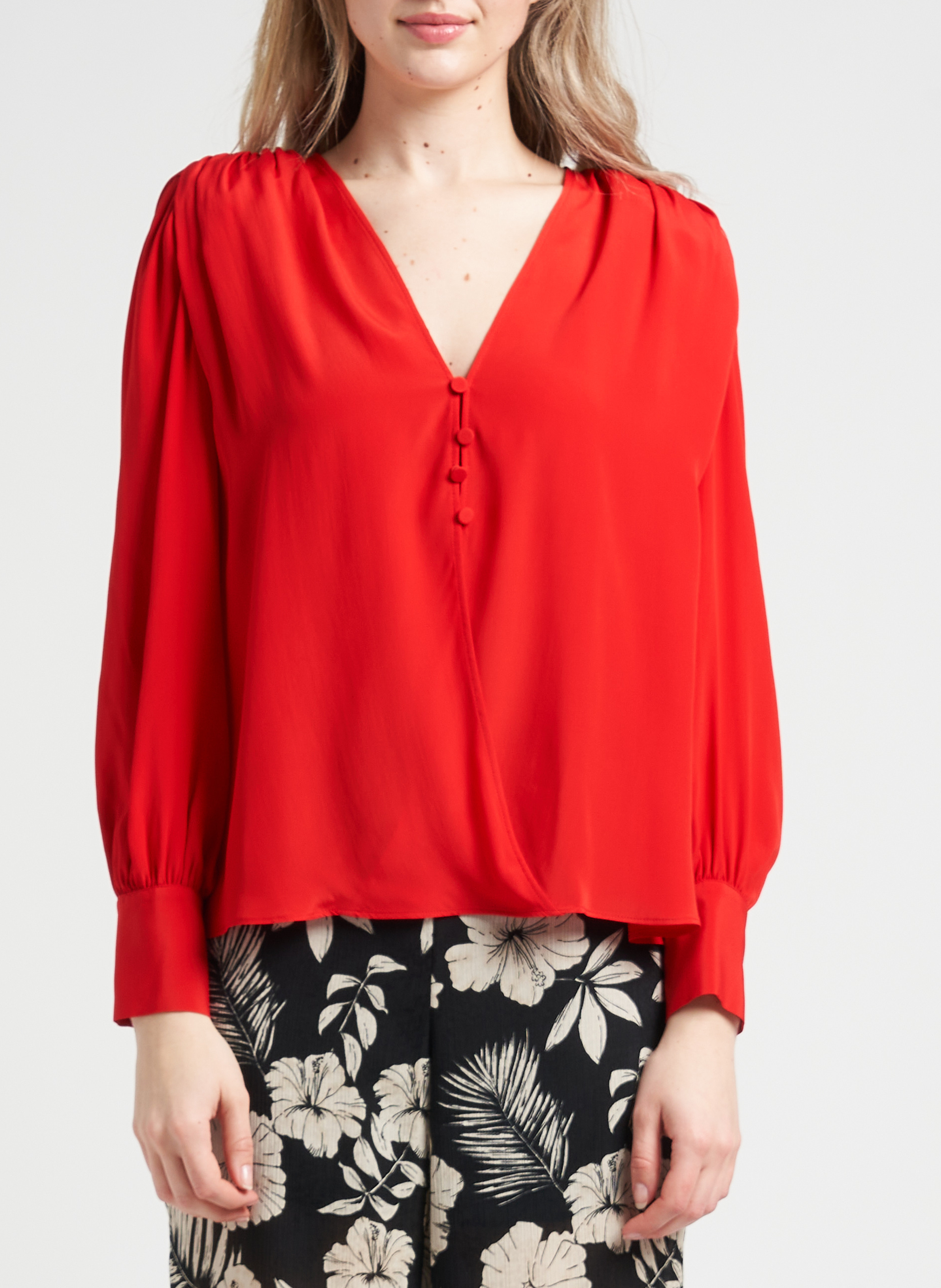 Ruimvallende blouse met V-hals PINKO Rood