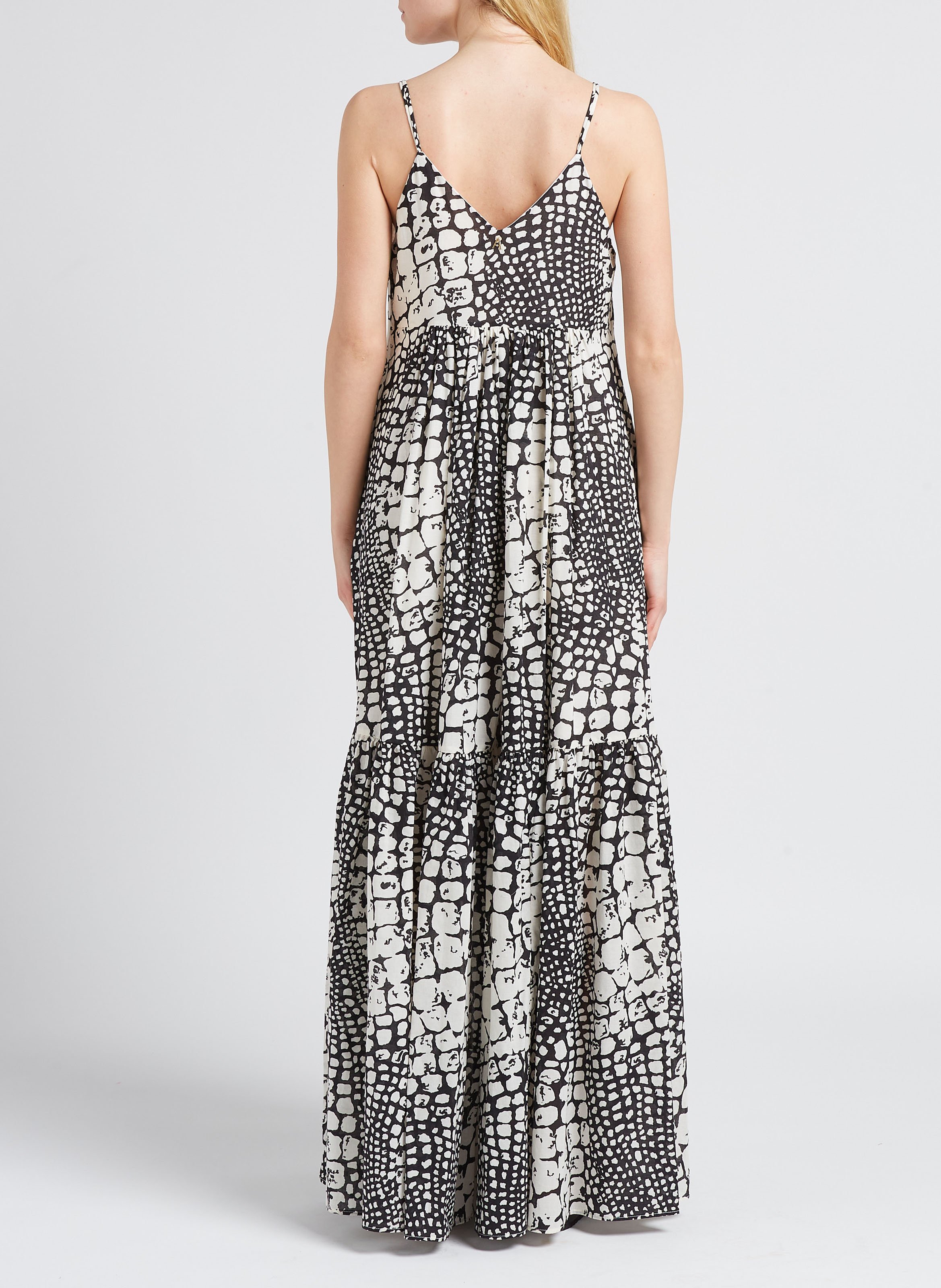 Long printed cotton V-neck dress TWINSET Multicolored