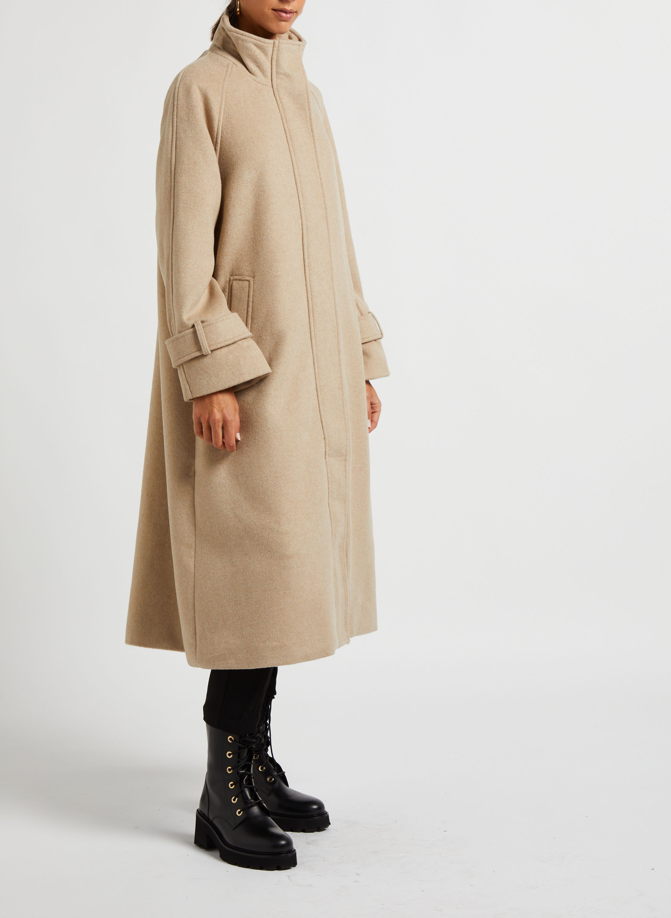 Manteau long droit col montant en laine recyclée mélangée  VILA Gris