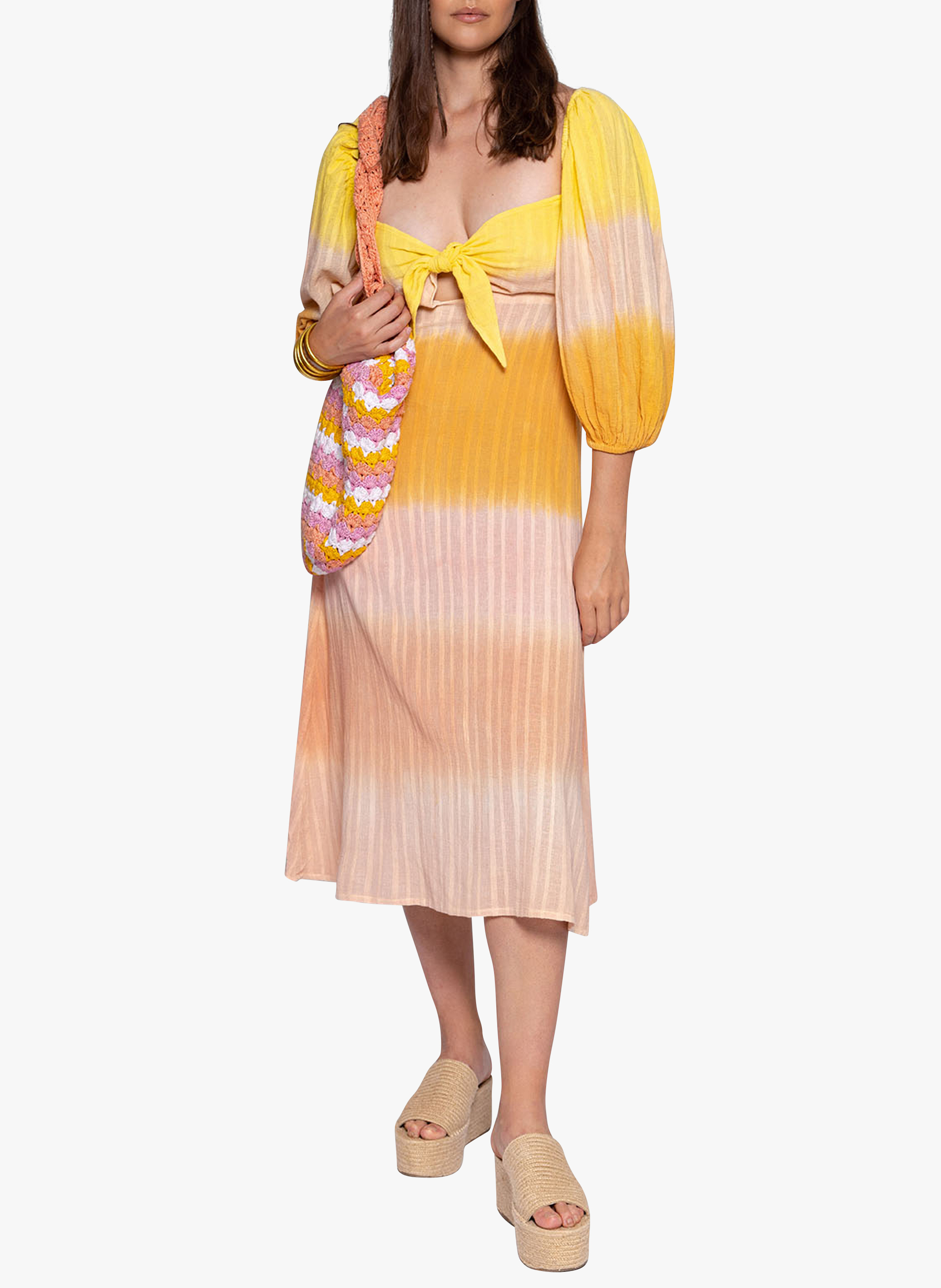 Robe midi encolure coeur à nouer en coton  SUNDRESS Orange