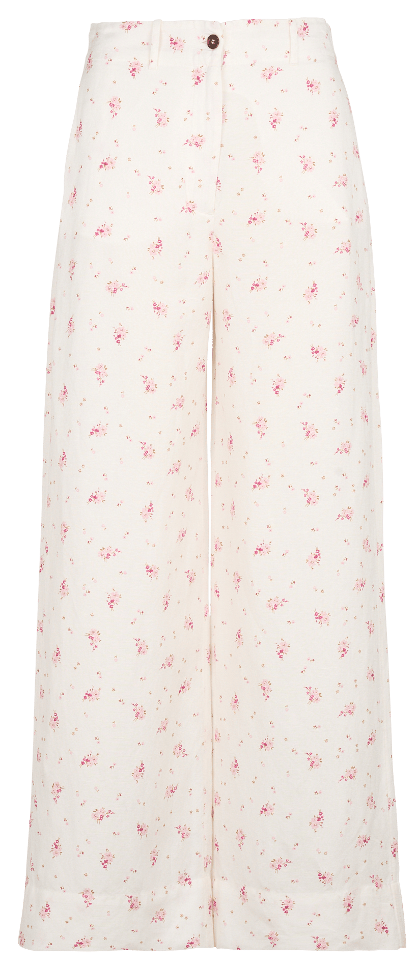 Pantalon large imprimé en lin mélangé DES PETITS HAUTS Blanc