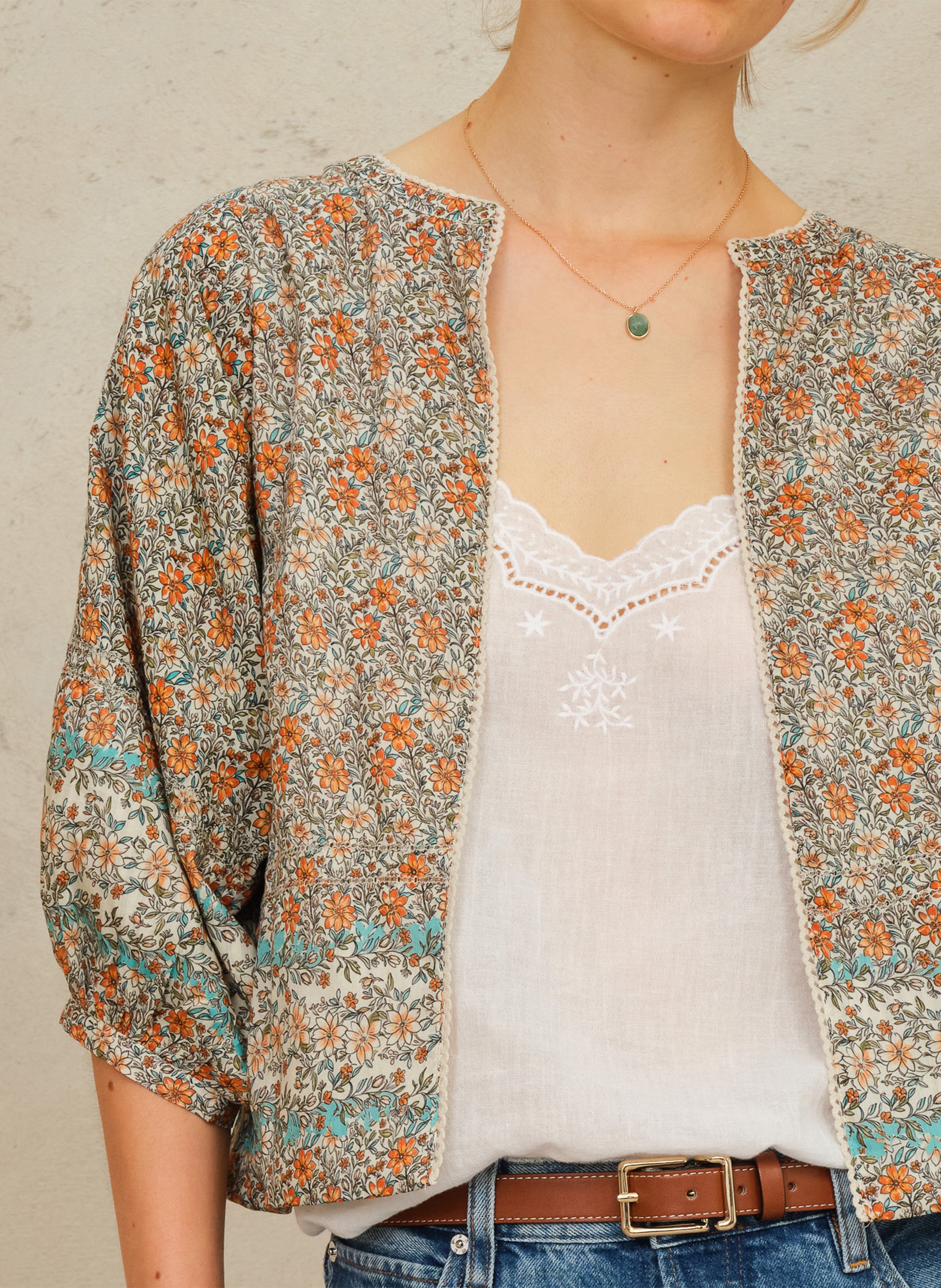 Recht katoenen jasje met ronde hals en print M.A.B.E Veelkleurig