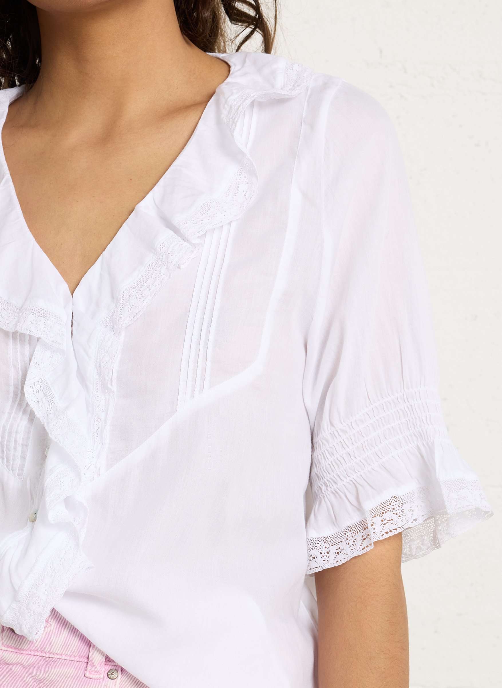 Baumwollbluse mit V-Ausschnitt BELLA JONES Weiss