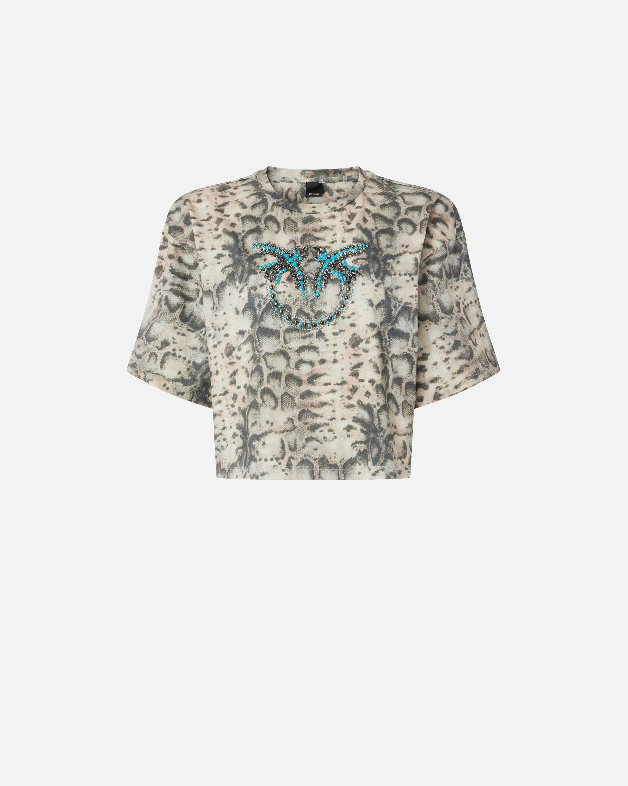 T-shirt cropped à imprimé serpent et love birds PINKO Multicolore