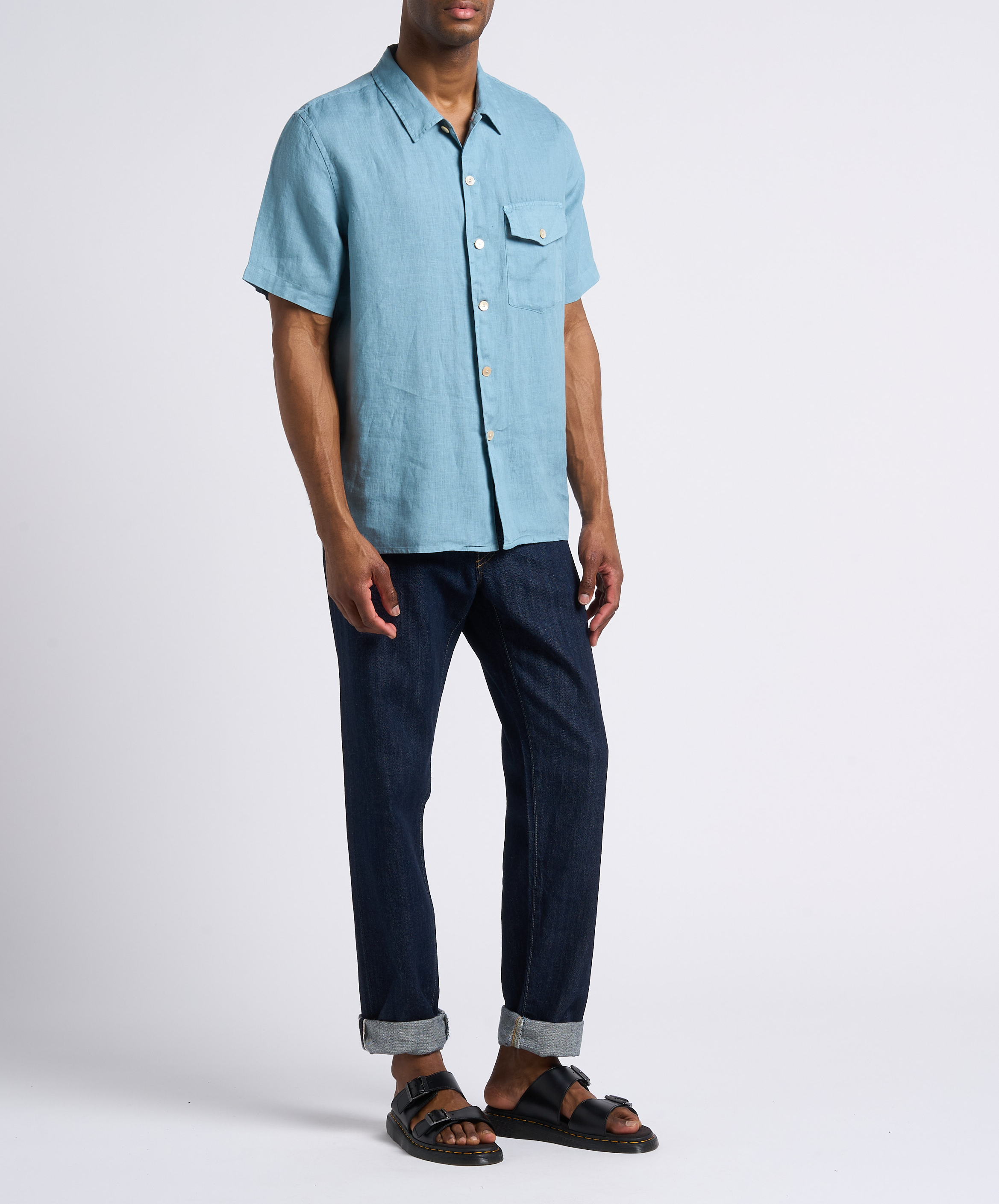 Straight linen shirt with Cuban collar PAUL SMITH Blue