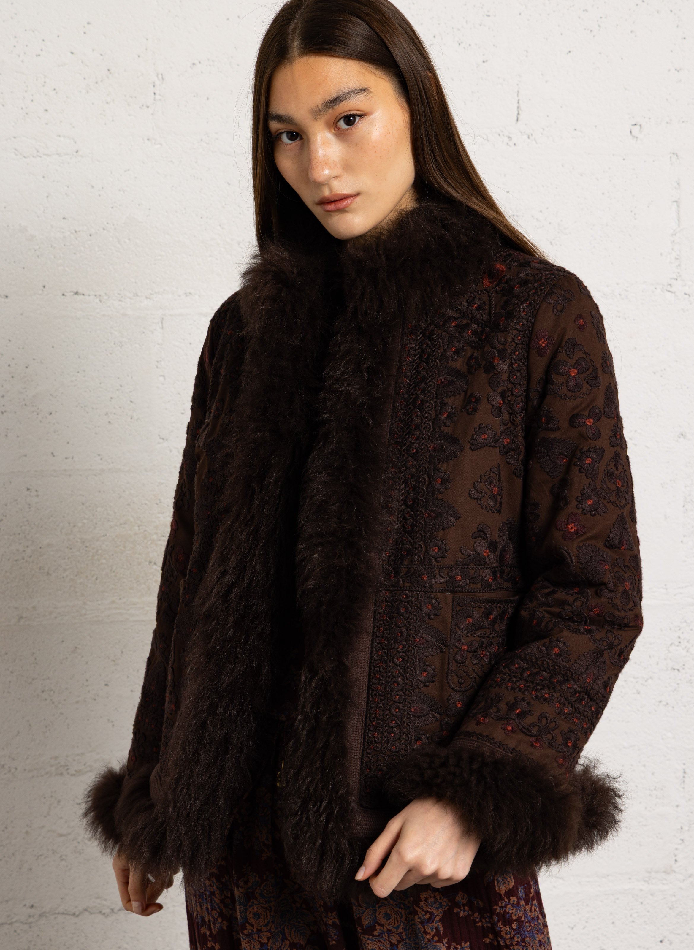 Embroidered cotton jacket ANTIK BATIK Brown