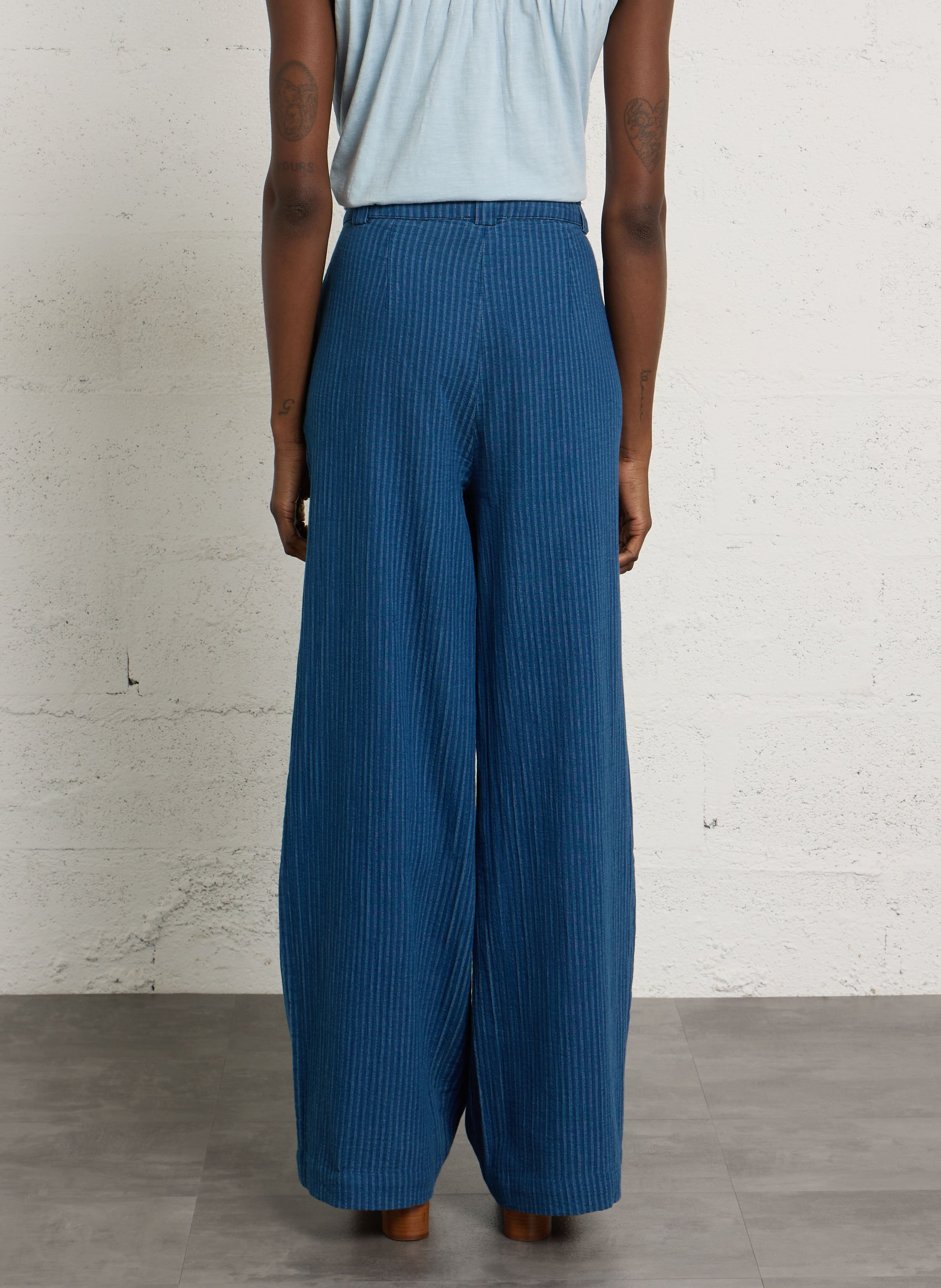 Wide striped cotton trousers MAISON 123 Blue