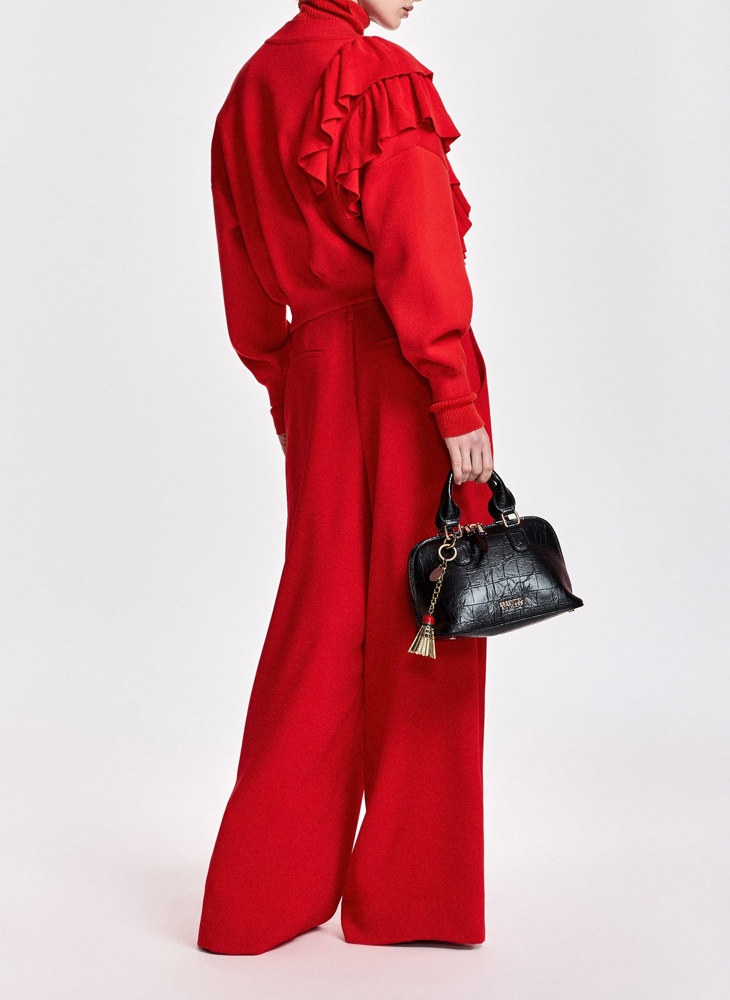 Oversize-Strickjacke mit Rüschen ESSENTIEL ANTWERP Rot