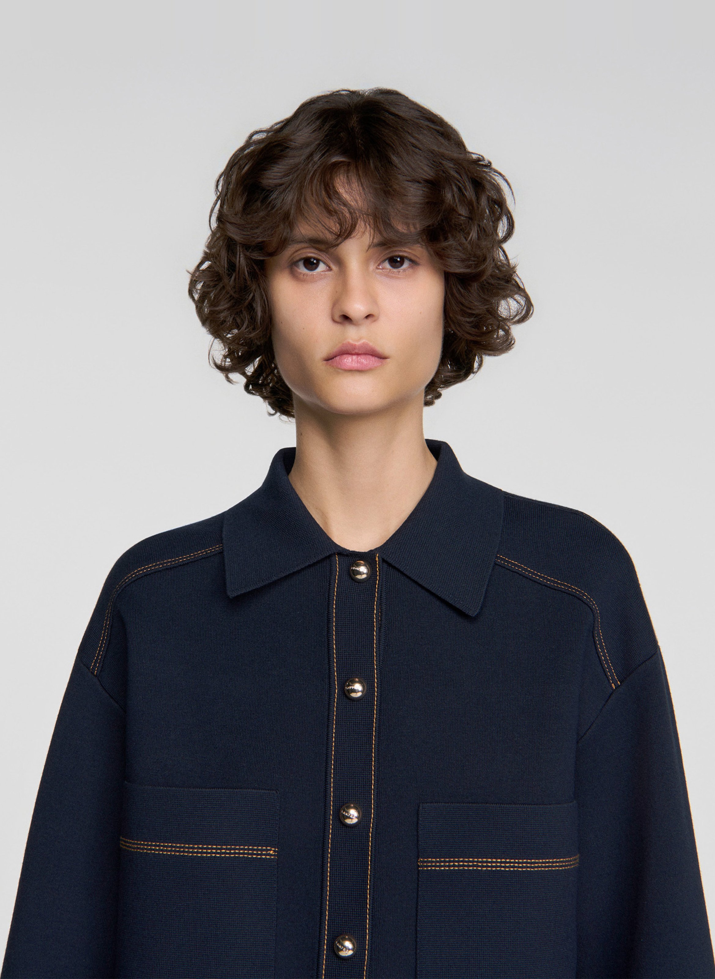 Ruim vest van twee materialen SANDRO Blauw