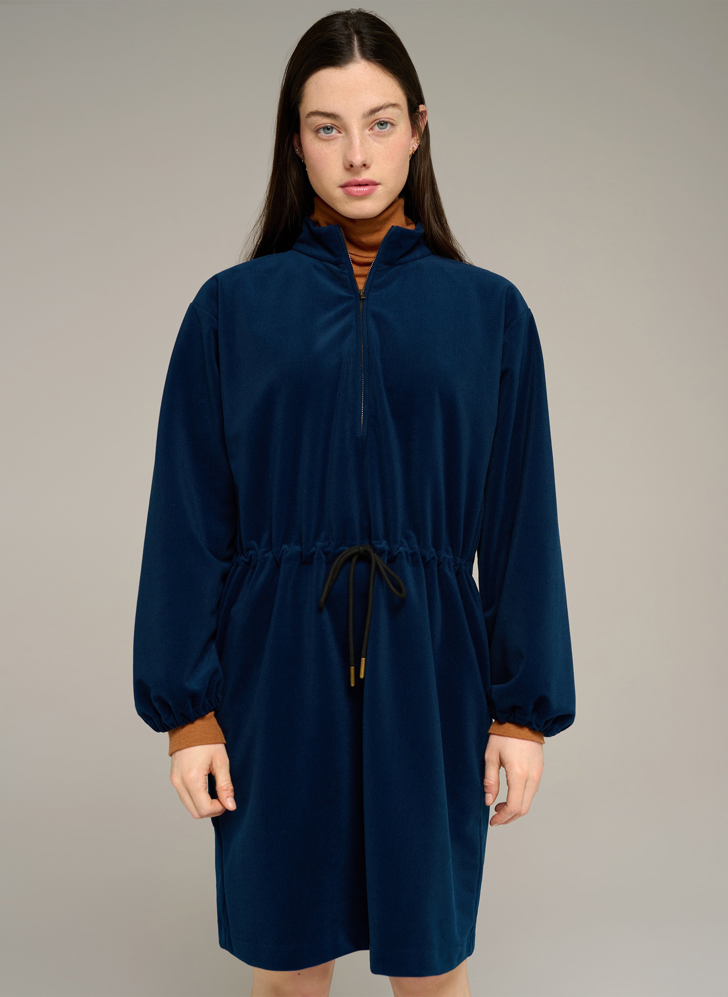 Corduroy dress with a high neck COTELAC ACOTE Blue