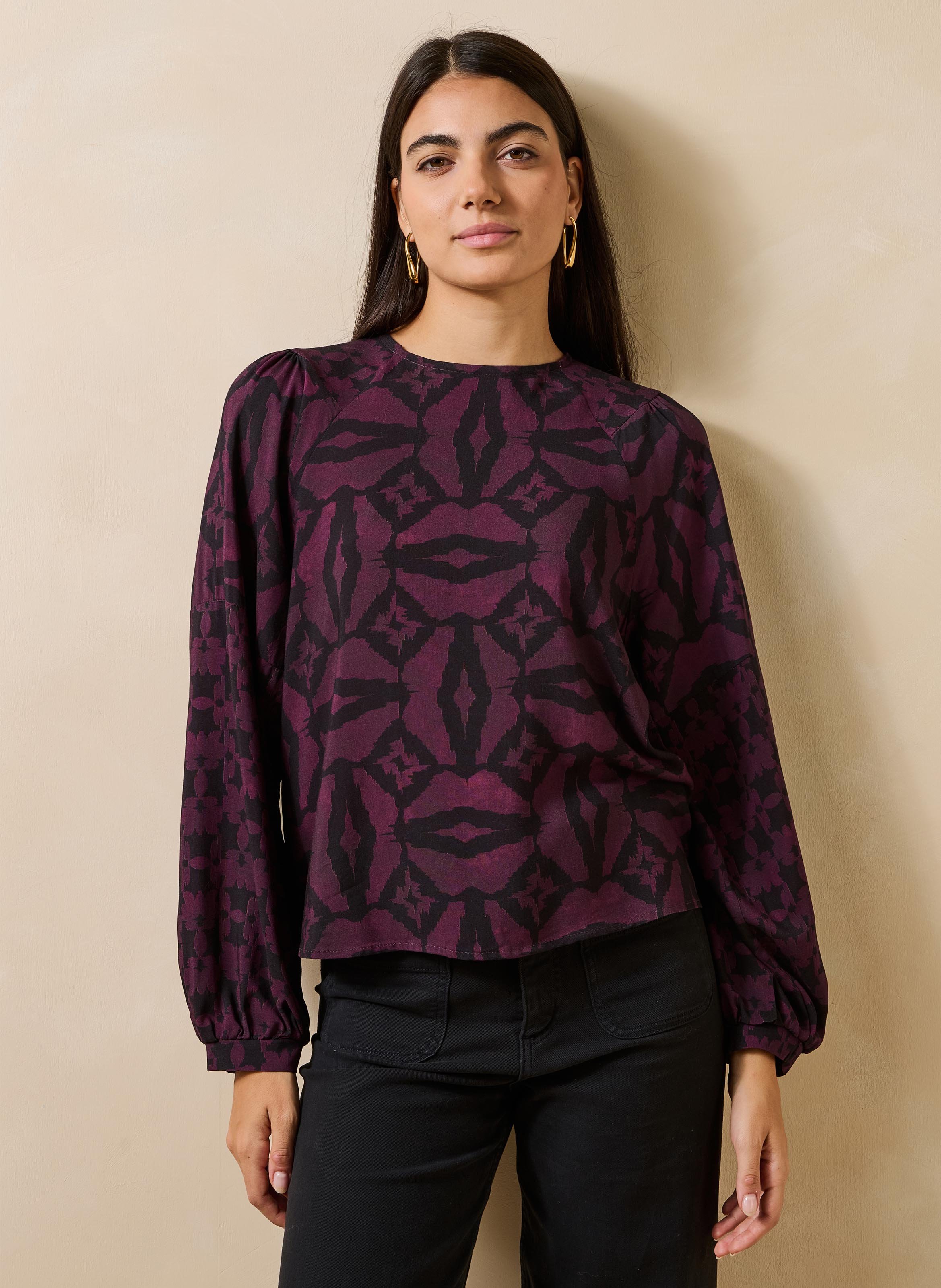 Top manches longues ample col rond imprimé LA FEE MARABOUTEE Multicolore