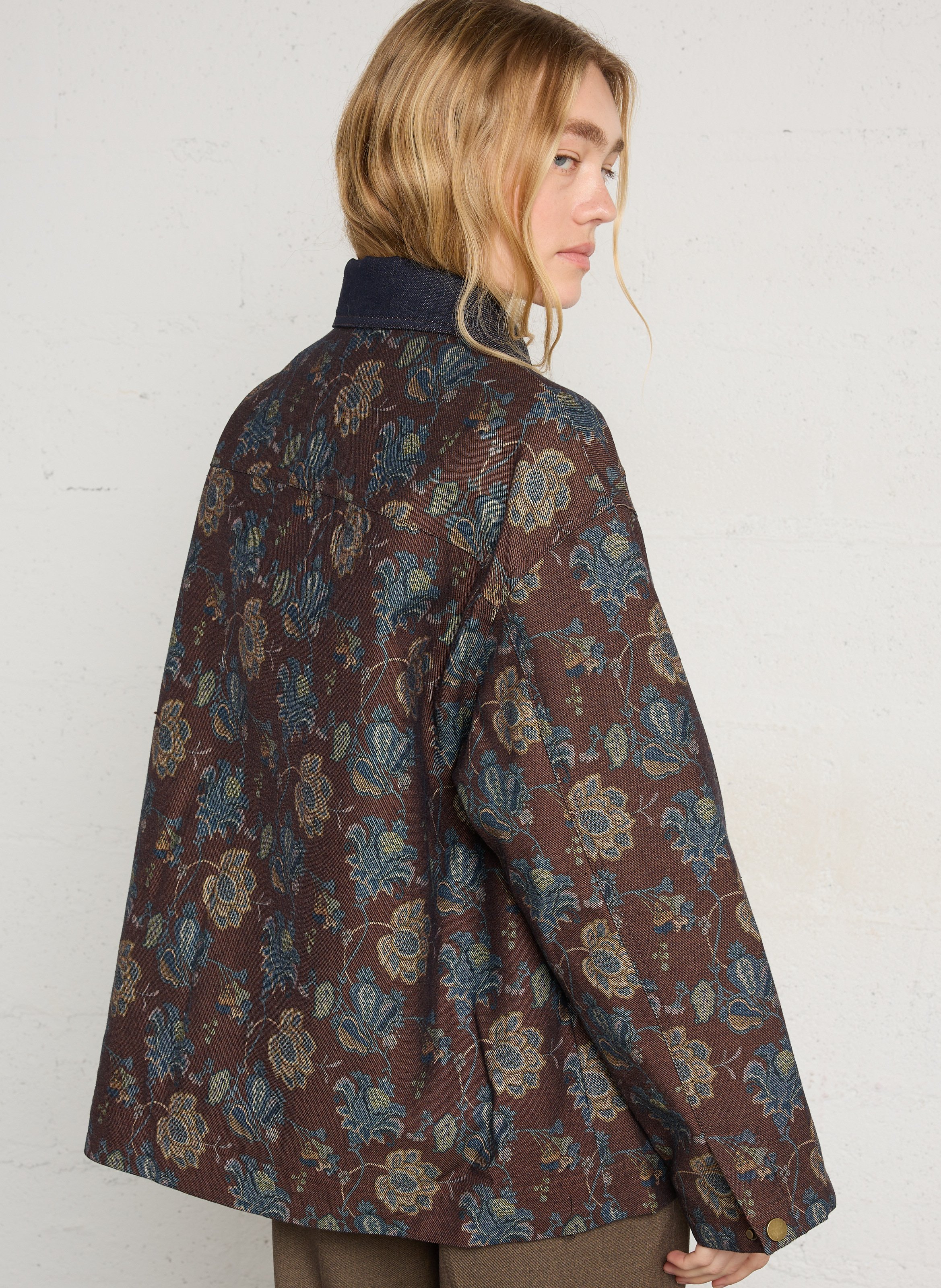Ruime jas met klassieke kraag en print van katoenmix THE KORNER Bruin