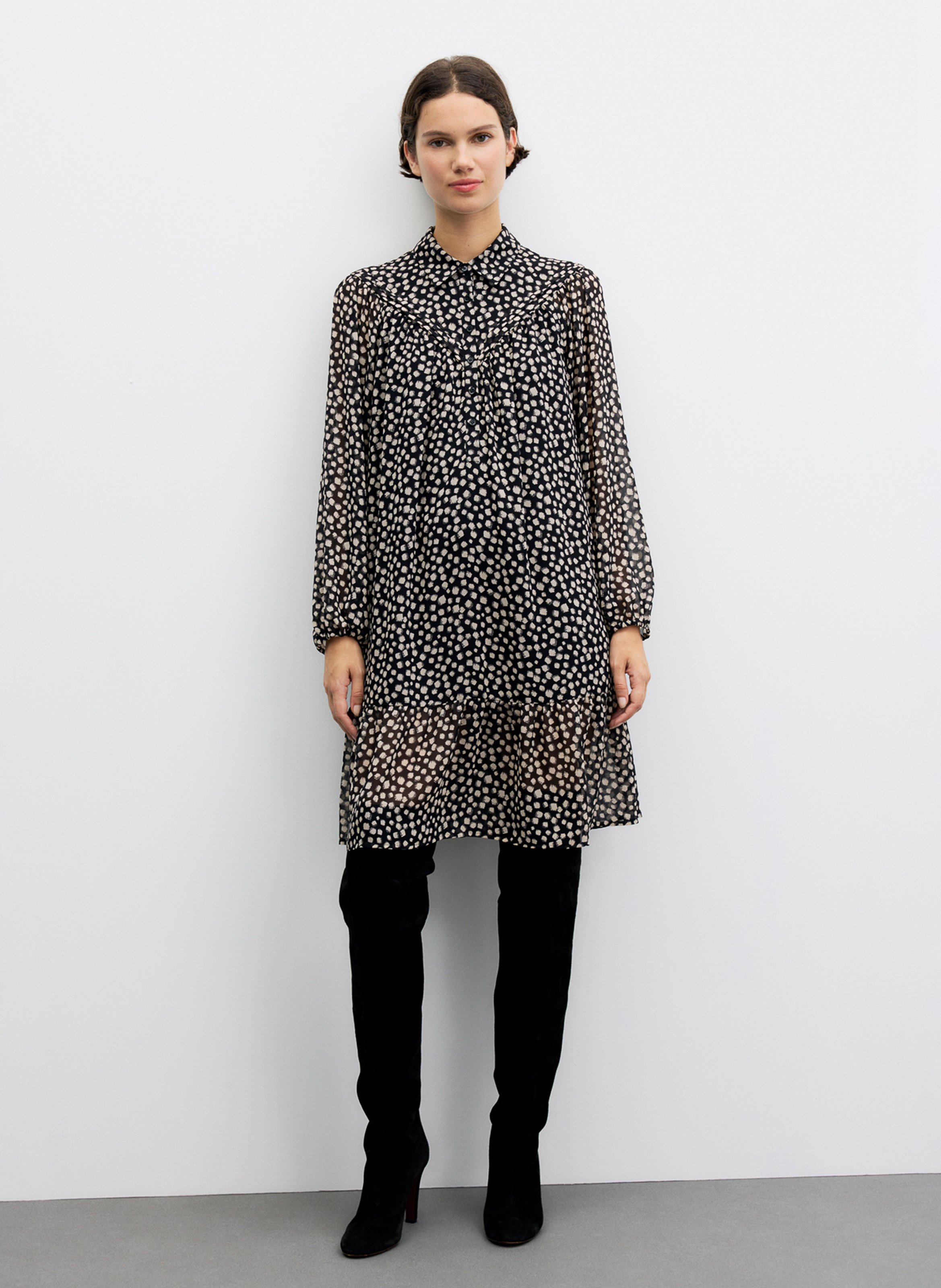 Kurzes, gerade geschnittenes Kleid mit Polka-Dot-Muster GERARD DAREL Schwarz