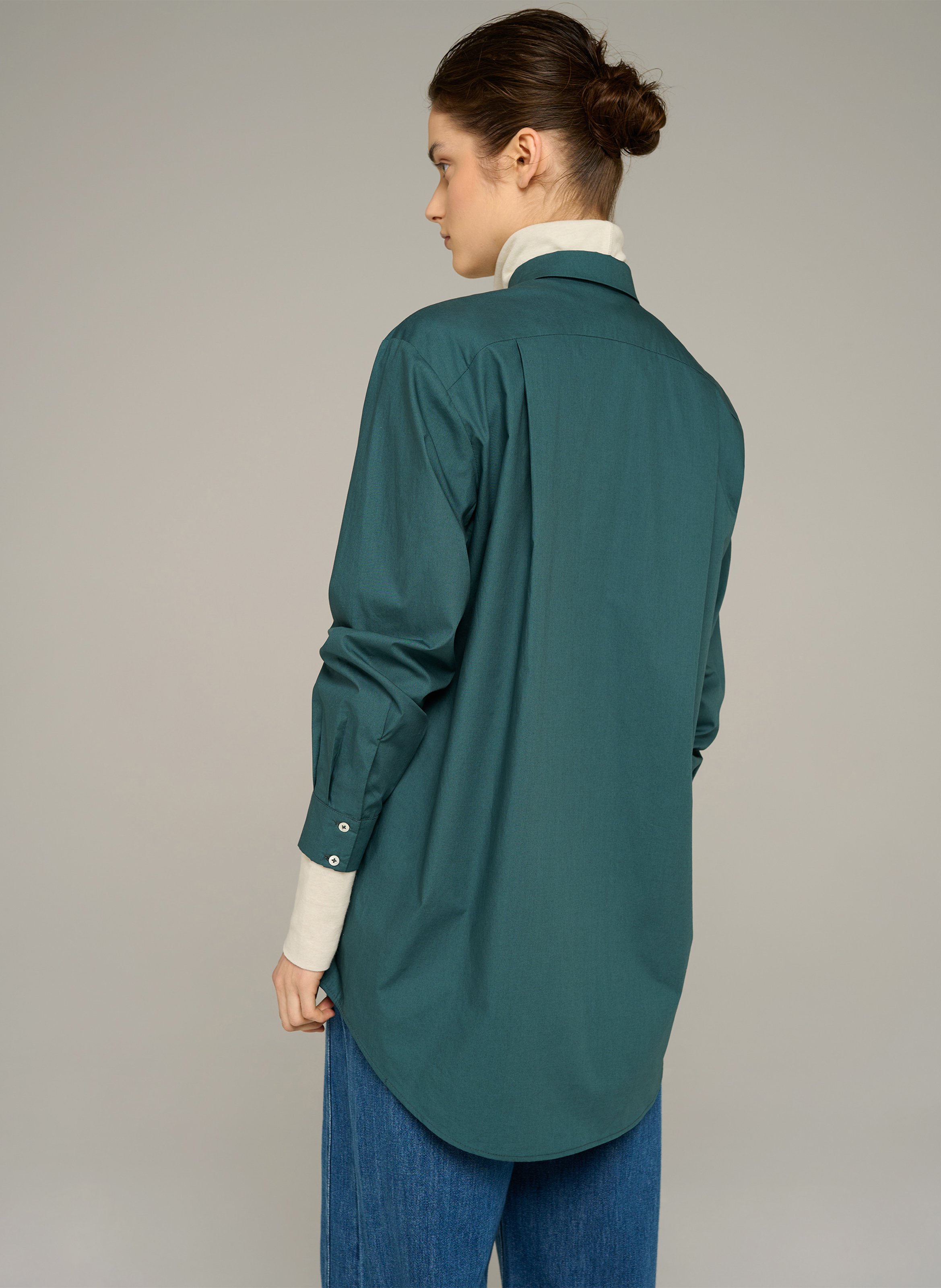 Blouse van biokatoen met klassieke kraag COTELAC ACOTE Groen