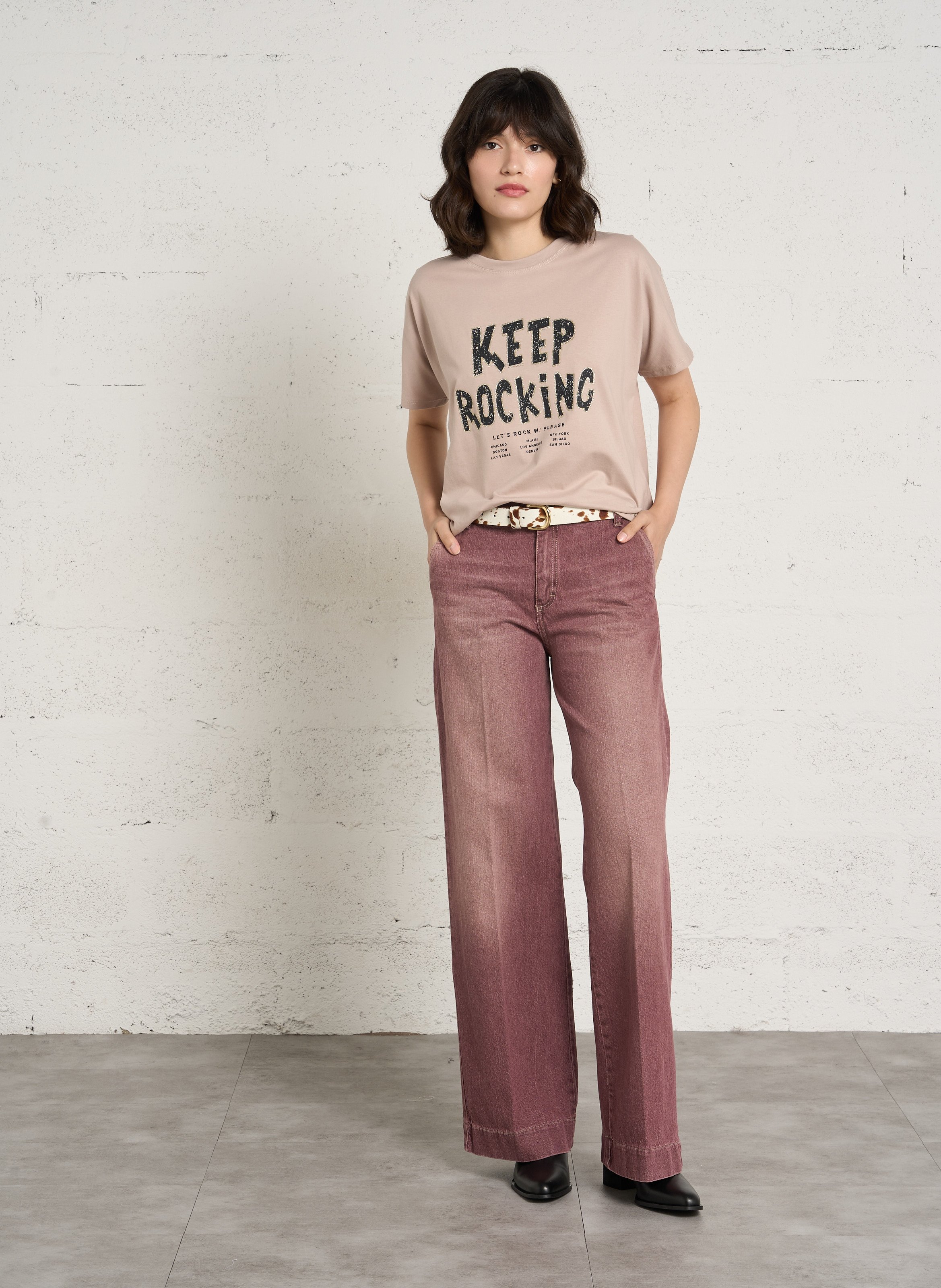 Wide-leg straight jeans in blended cotton PLEASE Purple