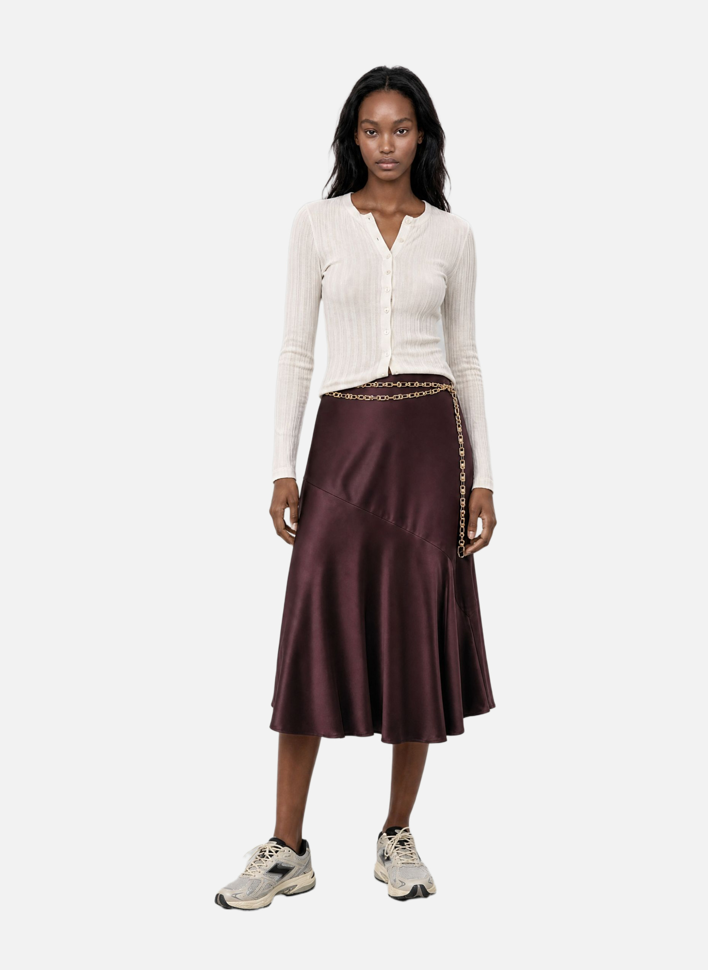 Midi satin skirt with chain THE KOOPLES Brown