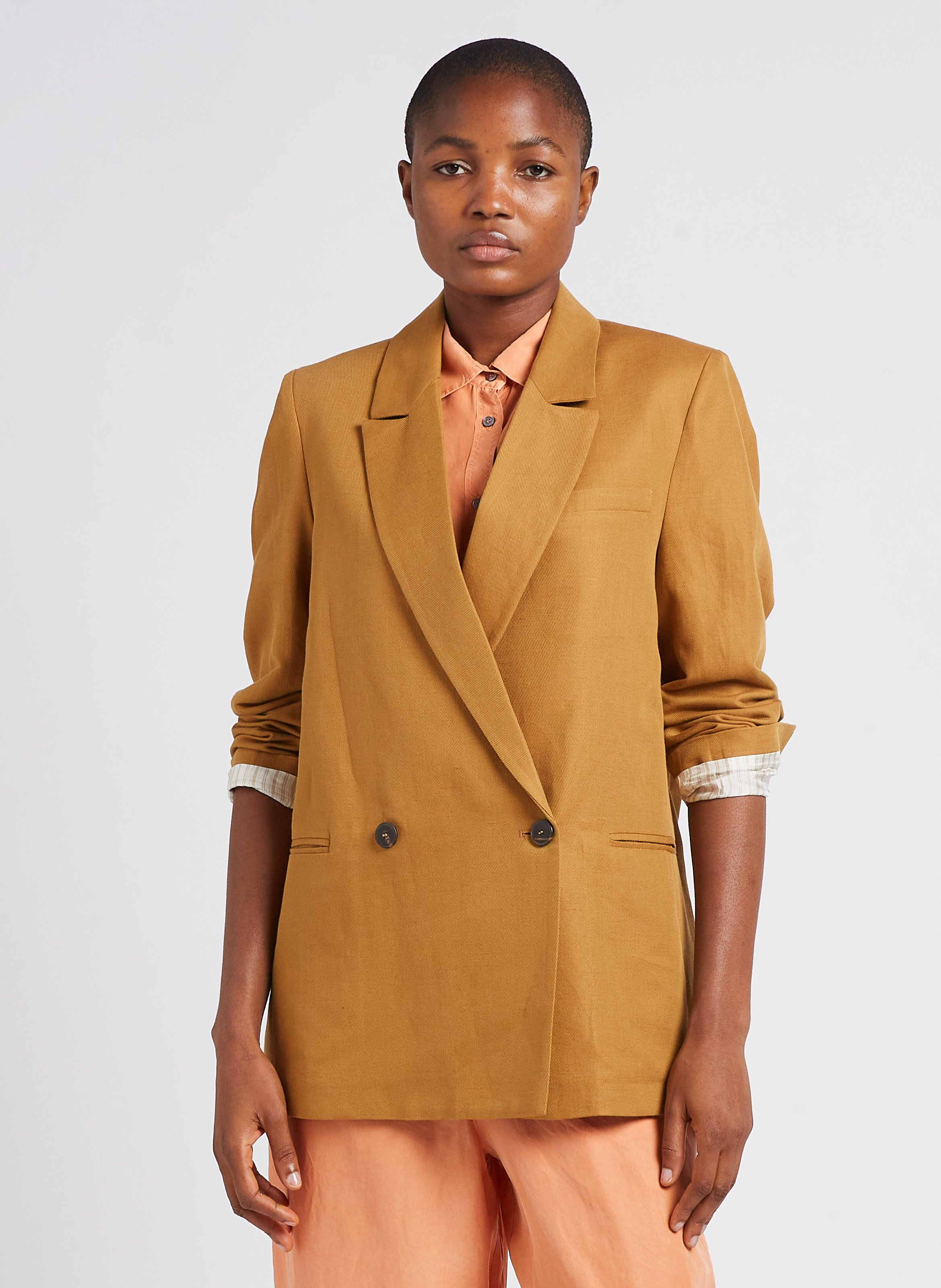 Recht jasje met reverskraag - linnen/katoenblend POMANDERE Bruin