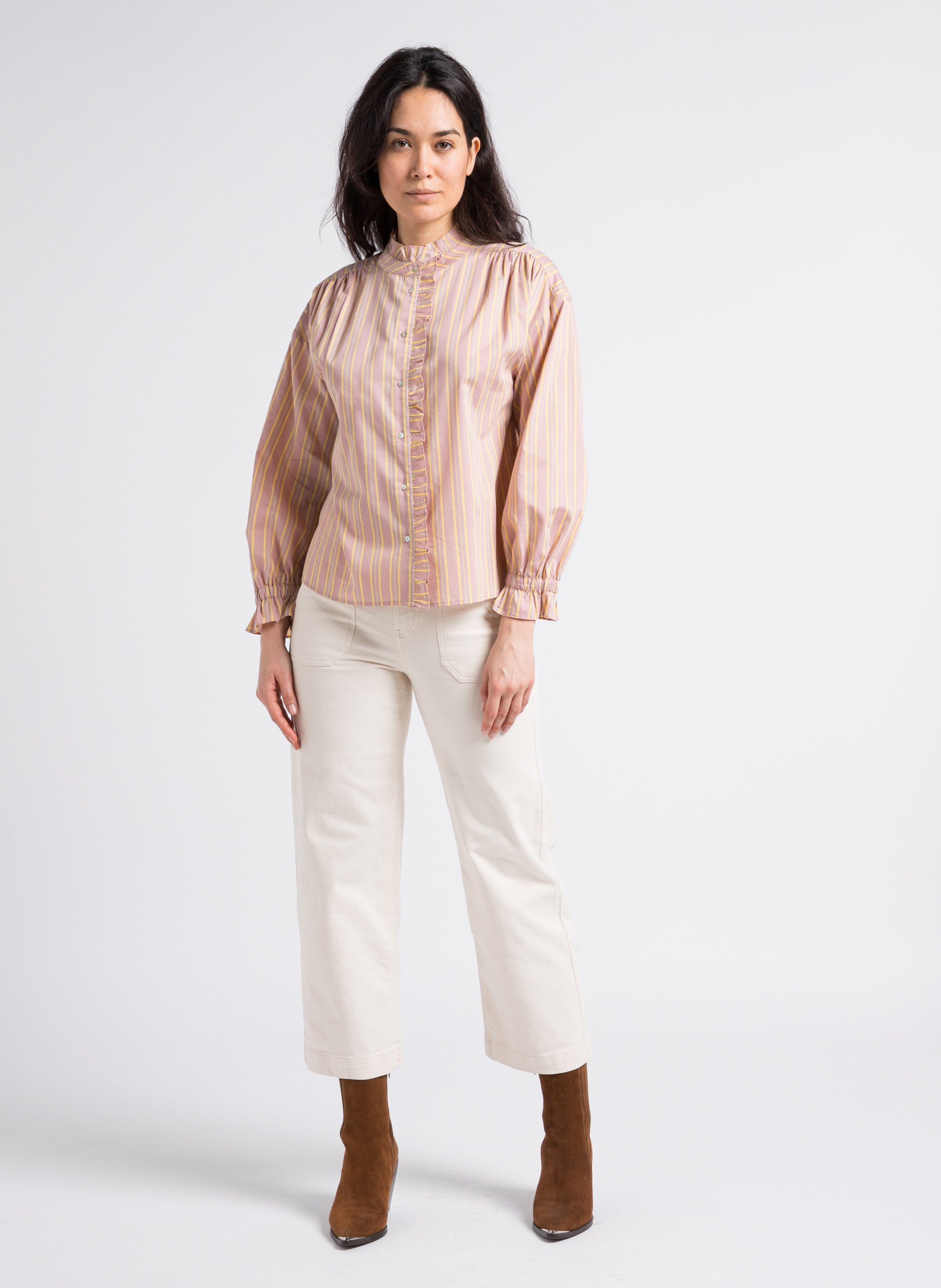 High-rise straight-leg cotton-blend jeans MAISON 123 Beige