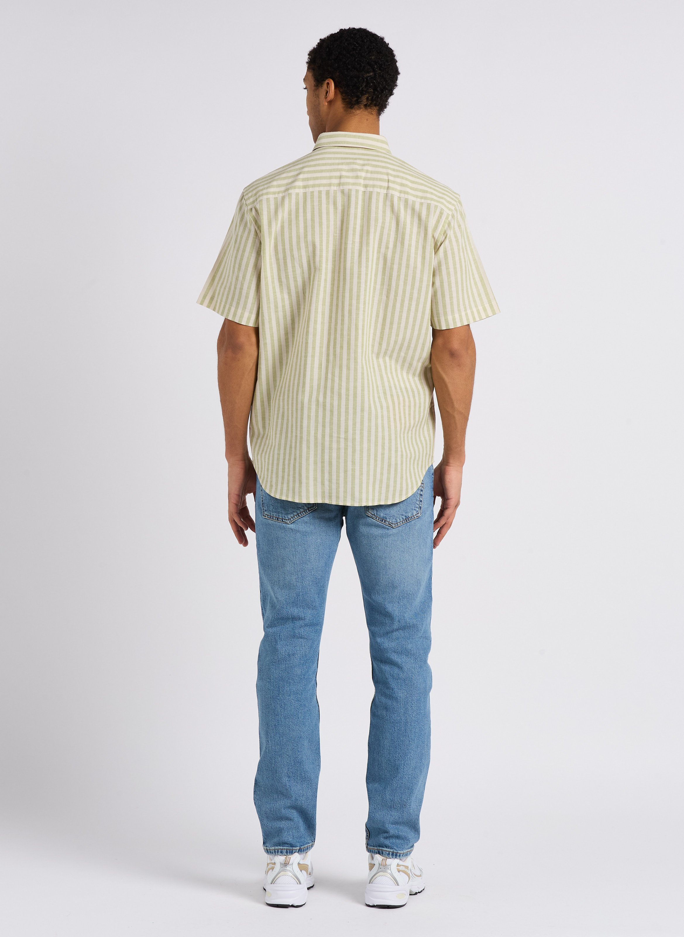 Regular-fit striped organic cotton and linen shirt MINIMUM Khaki