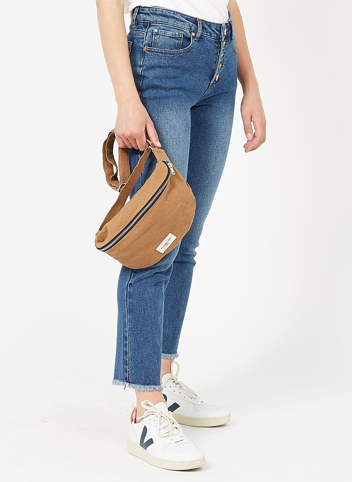 Sac banane en coton recyclé imprimé RIVEDROITE PARIS Marron