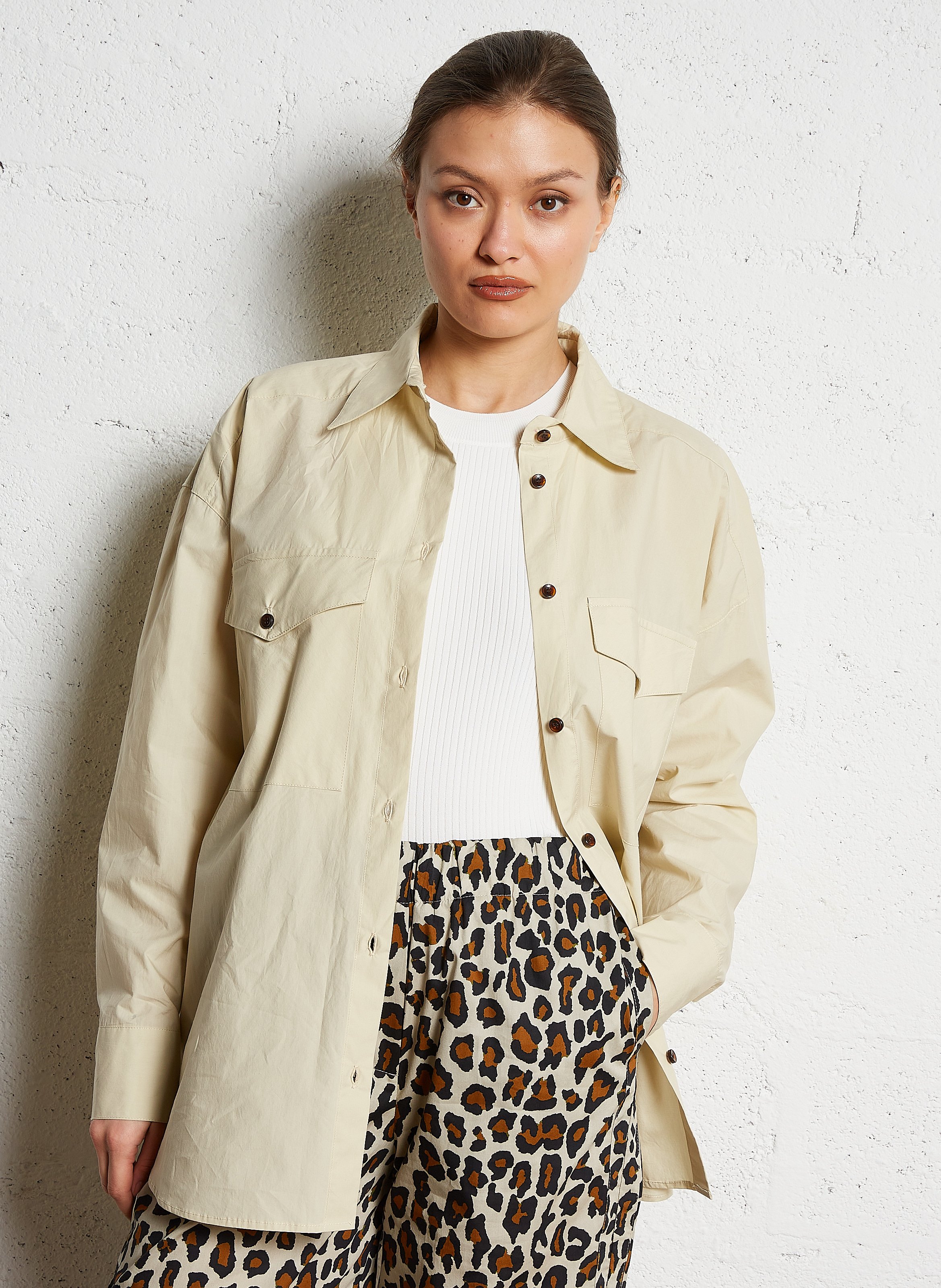 Oversized, katoenen blouse met klassieke kraag BELLEPIECE Grijs