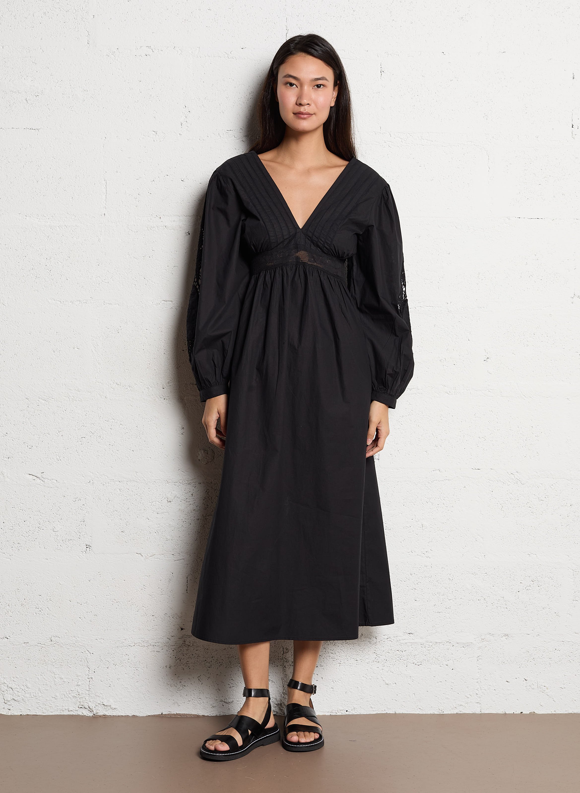 Midi dress with V-neck and lace details LOUISE MISHA Black