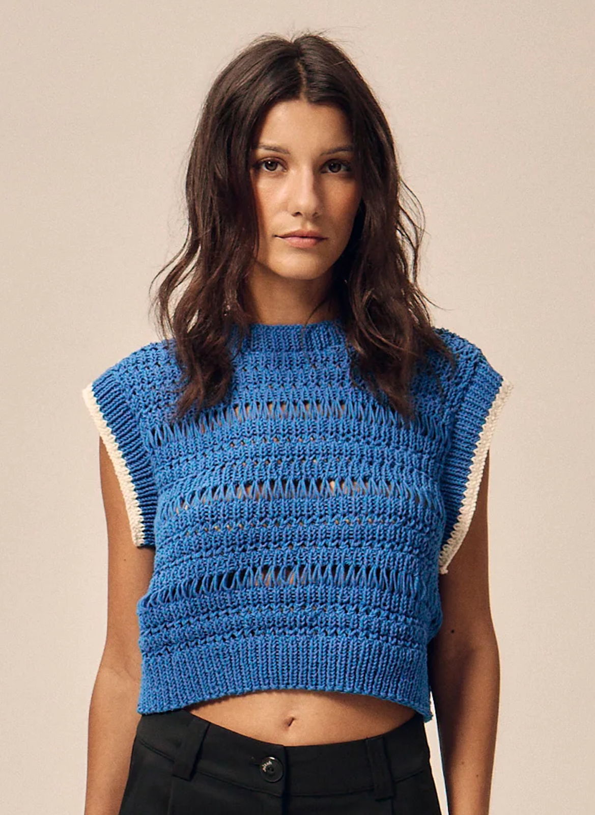 Korte mouwloze gebreide trui NITAH Blauw