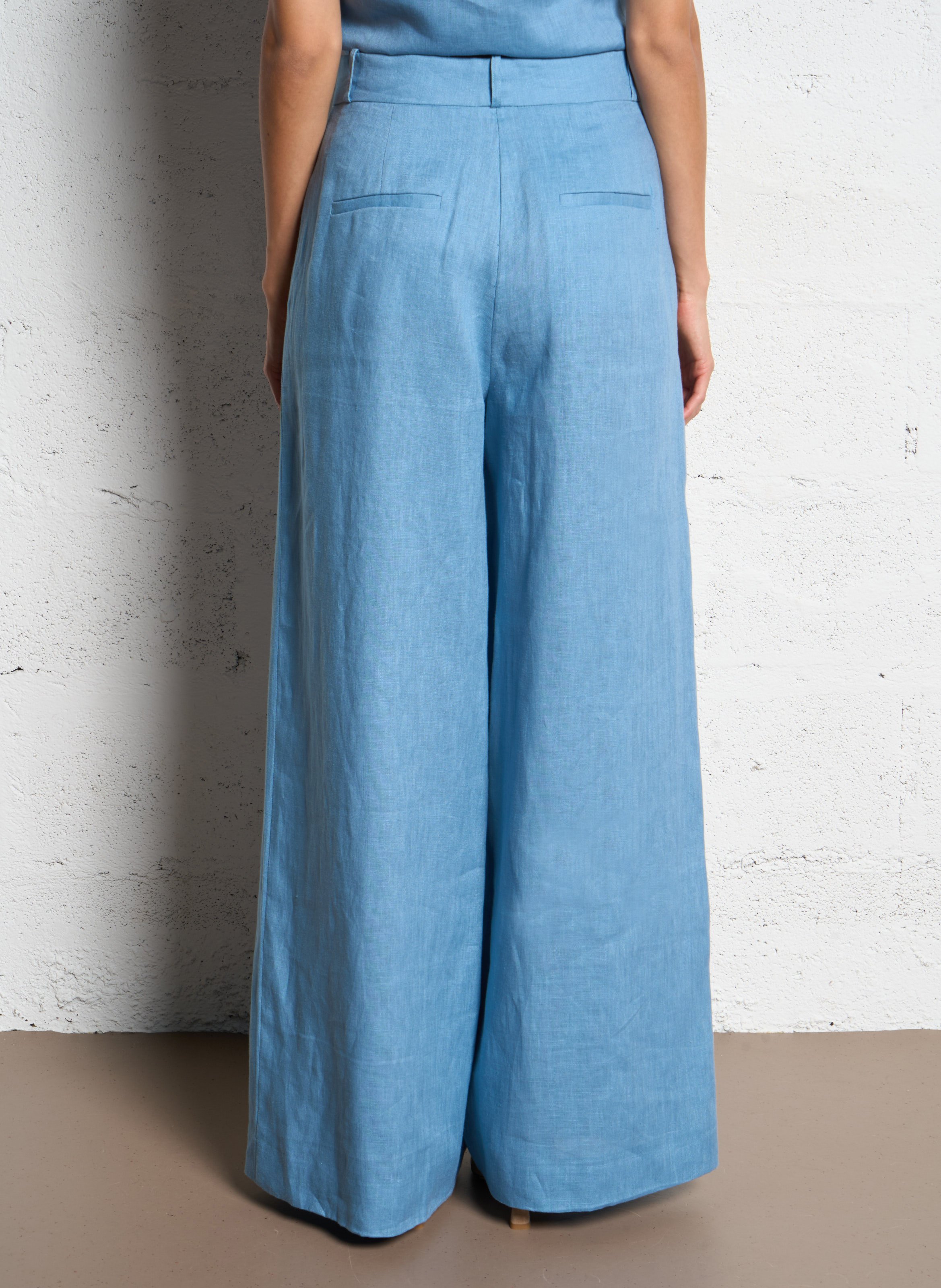 Straight linen trousers STAUD Blue
