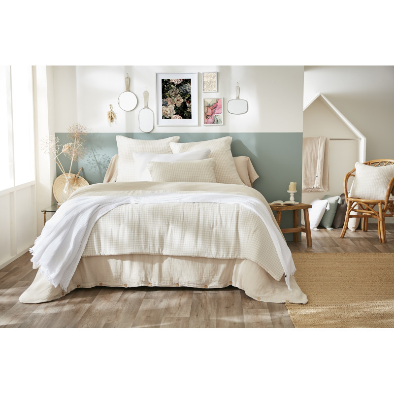 Cotton gauze bedspread or end-of-bed throw L'EFFET PAPILLON Beige