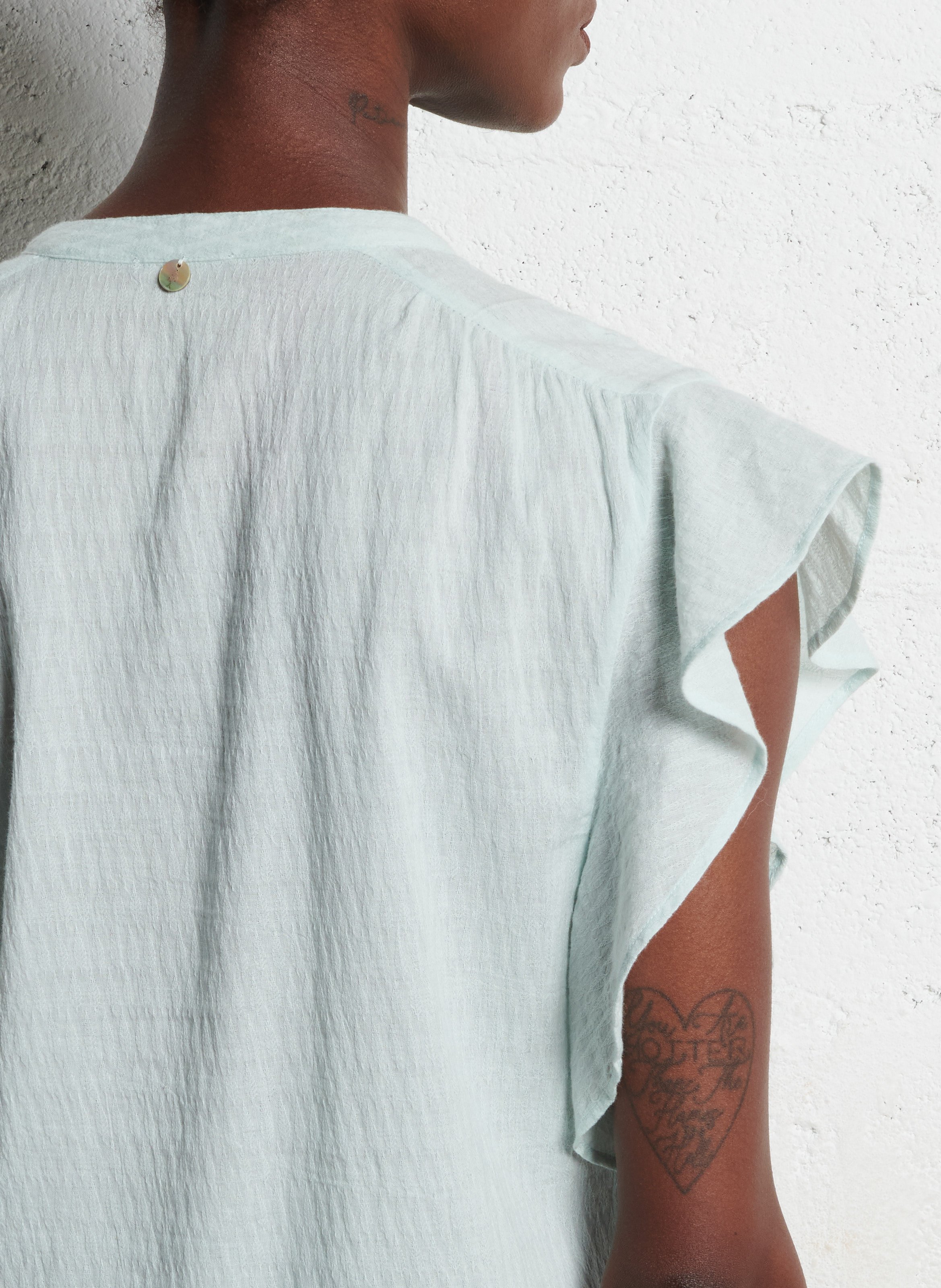 Blouse droite en gaze de coton ONE STEP Vert