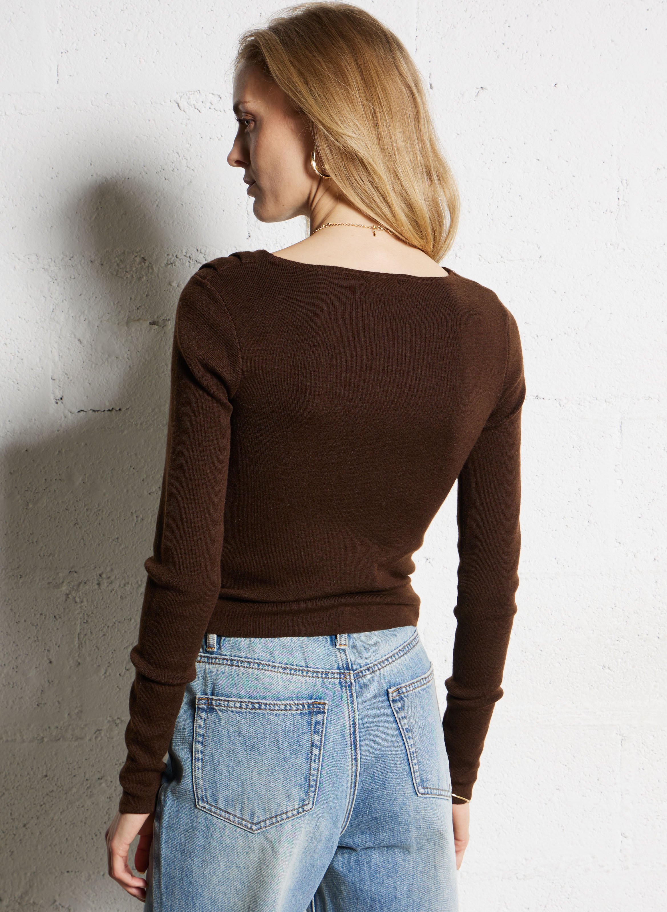 Pull ajusté col bénitier uni SUNCOO Marron