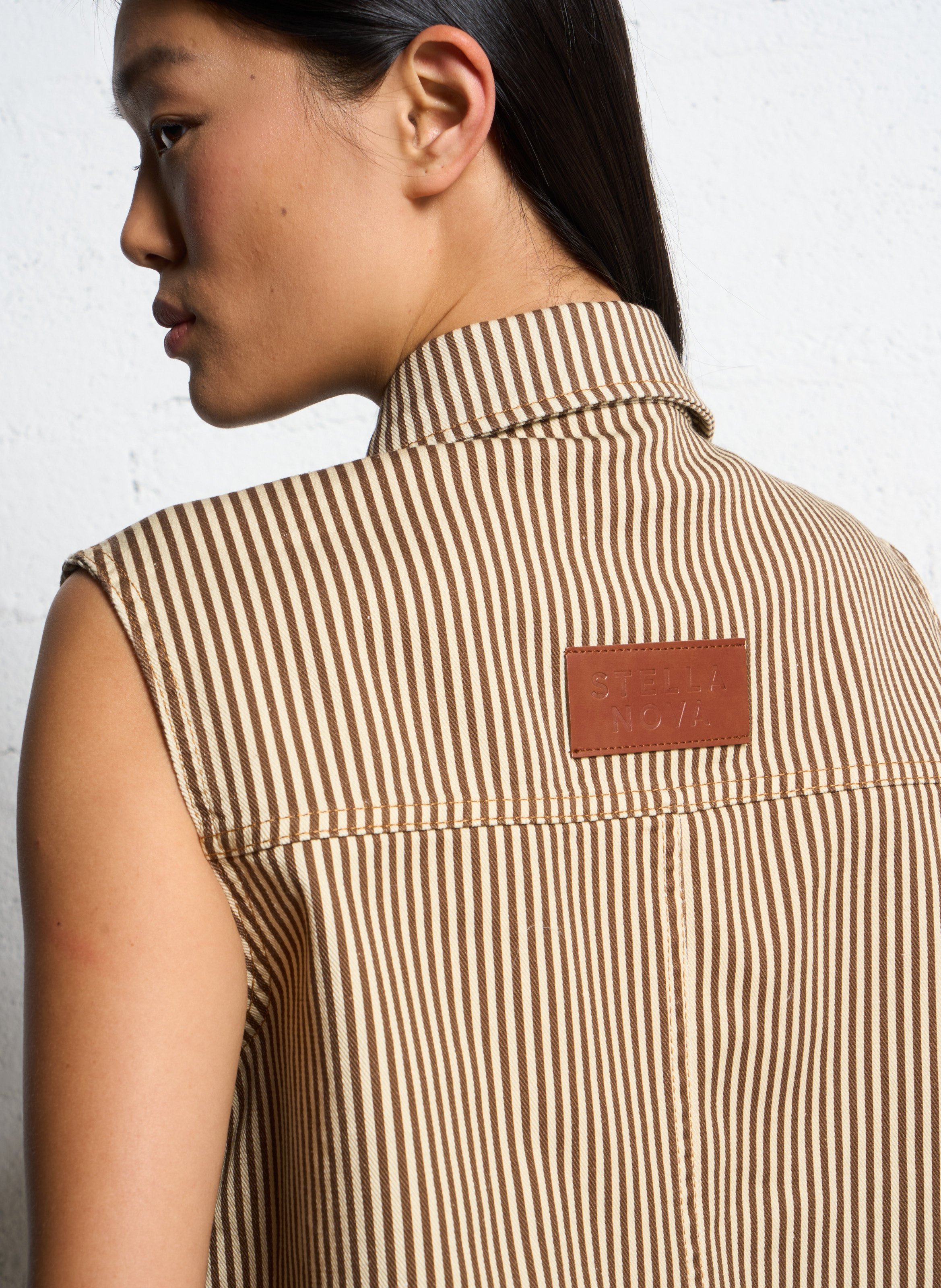 Short organic cotton striped dress Khaki