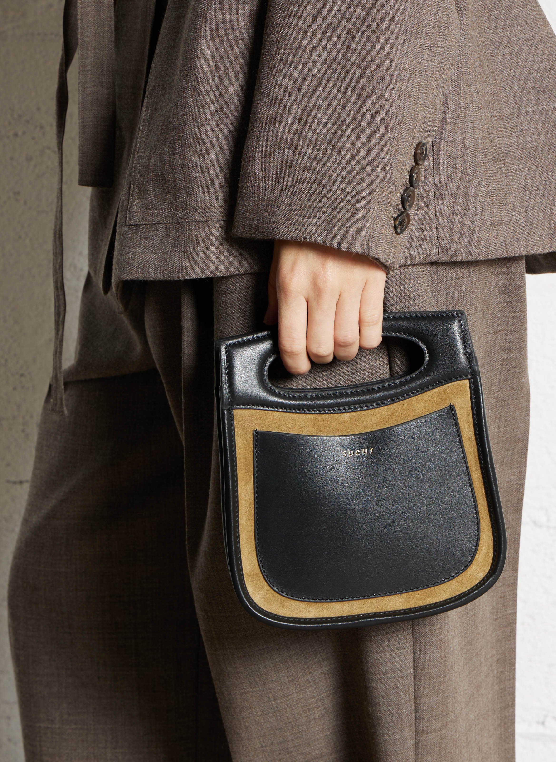 Dual material handbag SOEUR Brown