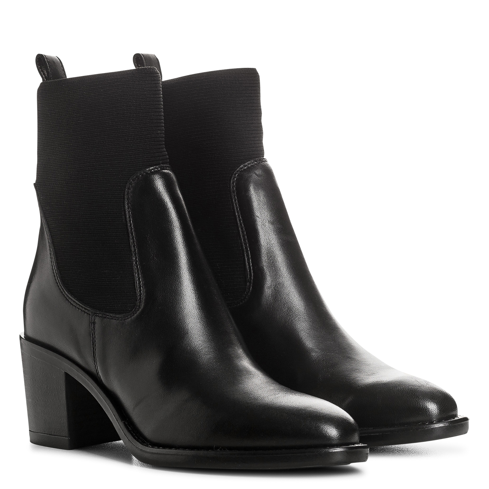 Effen leren enkellaarzen met textuur REQINS Zwart