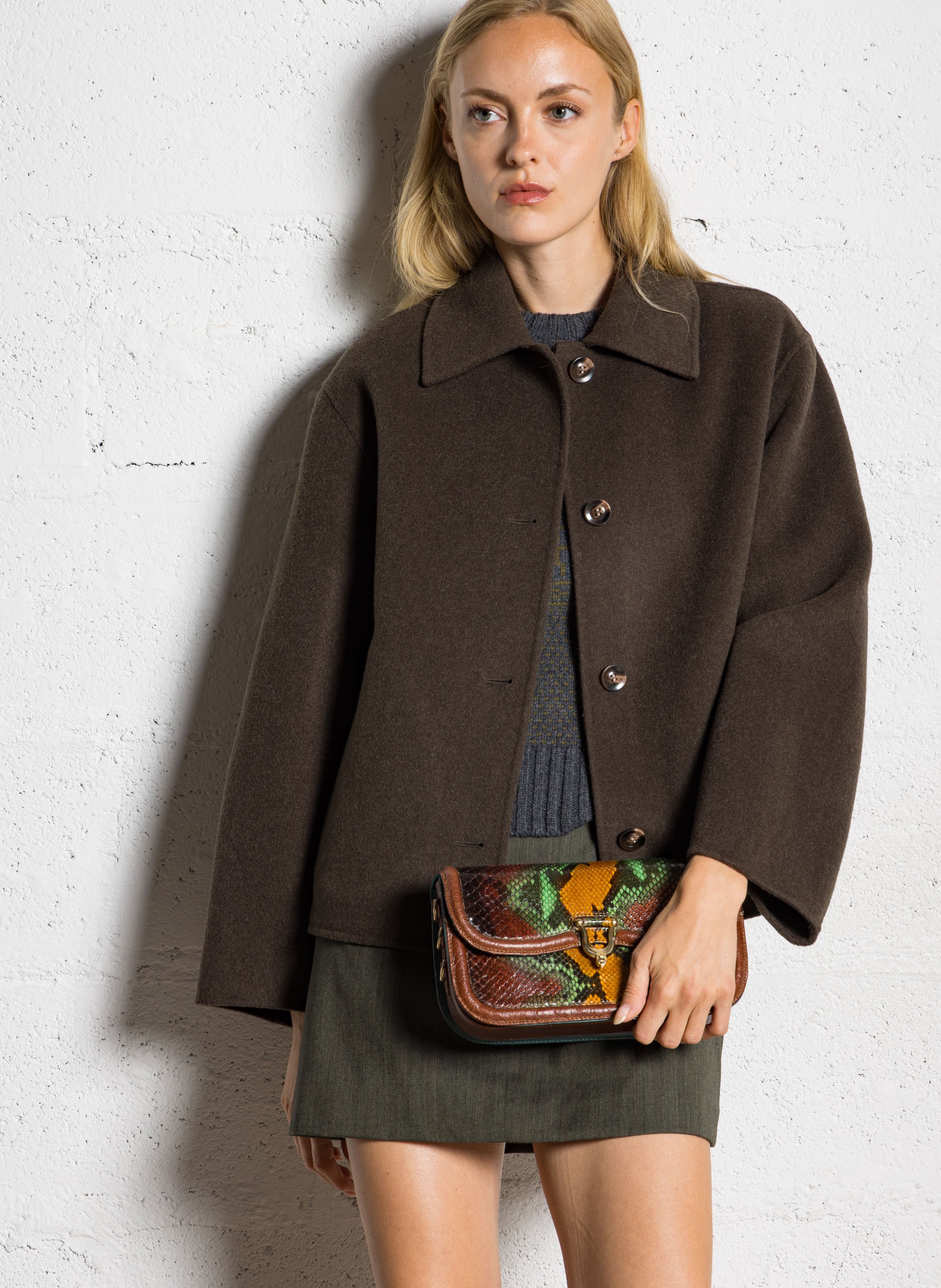 Sac bandoulière en cuir python mélangé CLARIS VIROT Marron