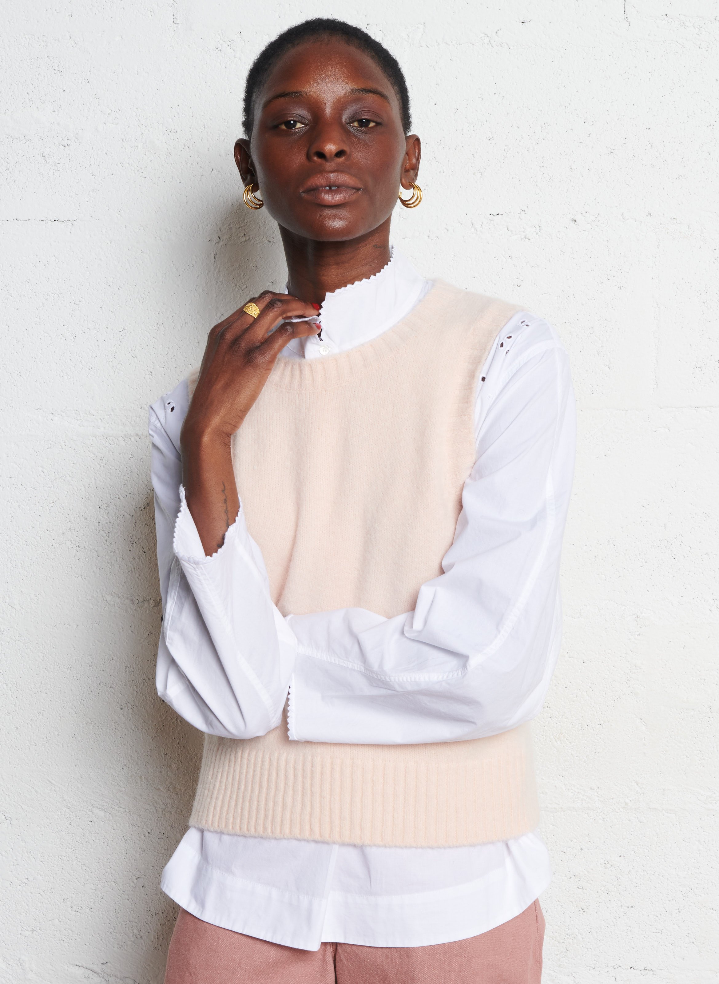 Pull droit sans manche col rond SOEUR Rose