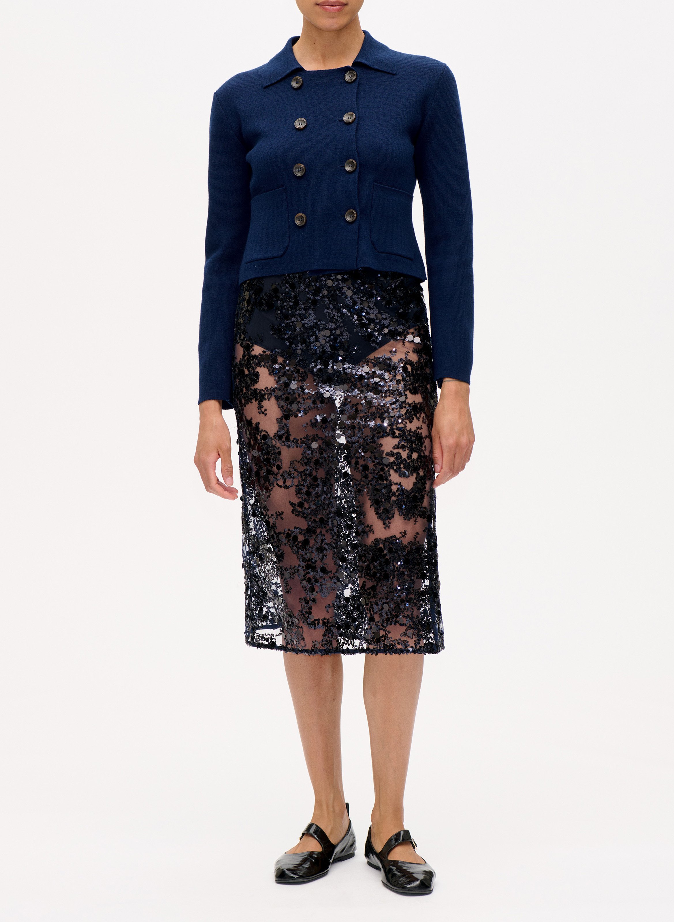 Jupe midi brodée à sequins BAUM UND PFERDGARTEN Bleu