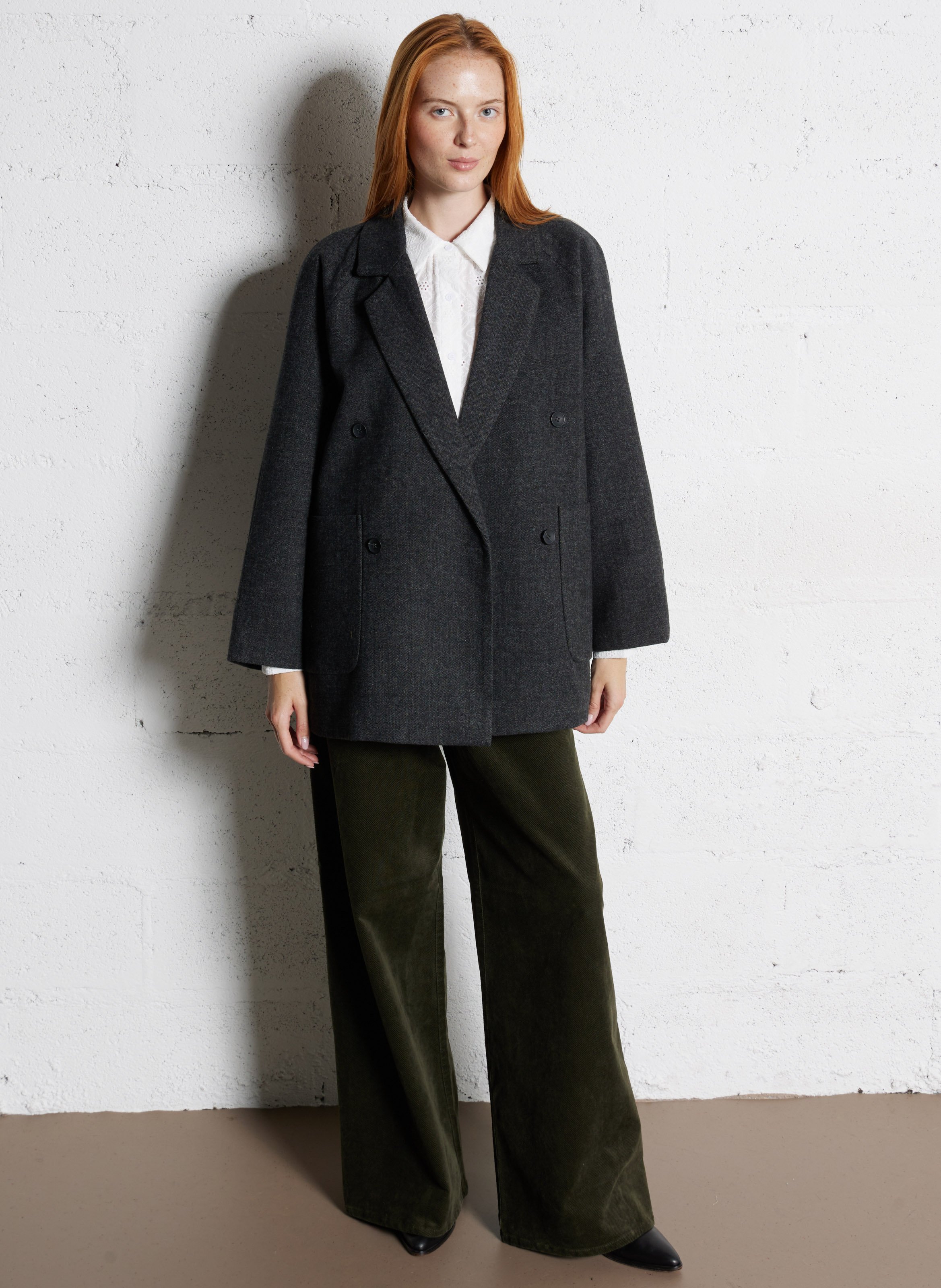 Manteau oversize col tailleur à chevrons SEE U SOON Argent