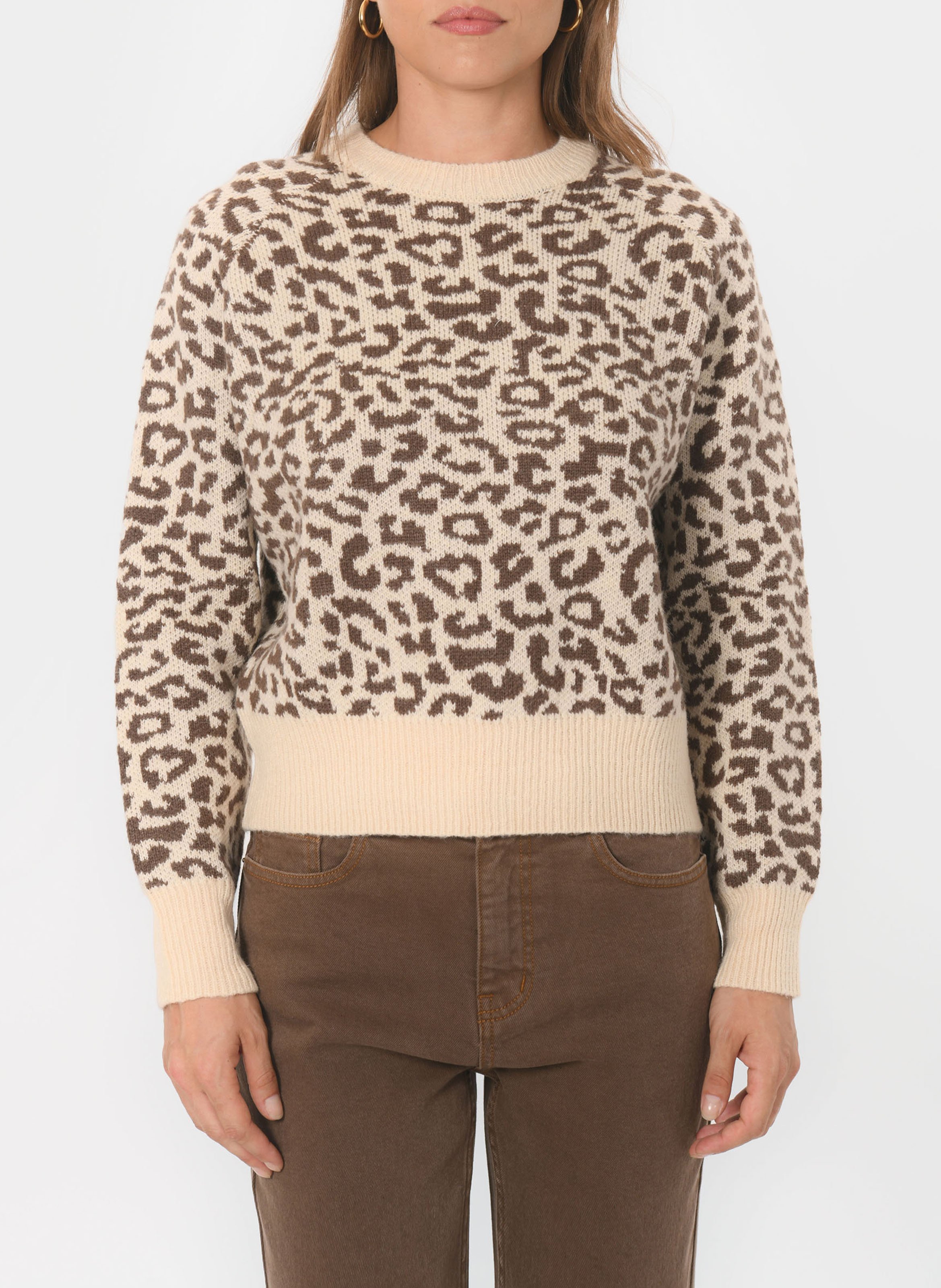 Pull oversize col rond imprimé KOOKAI Beige